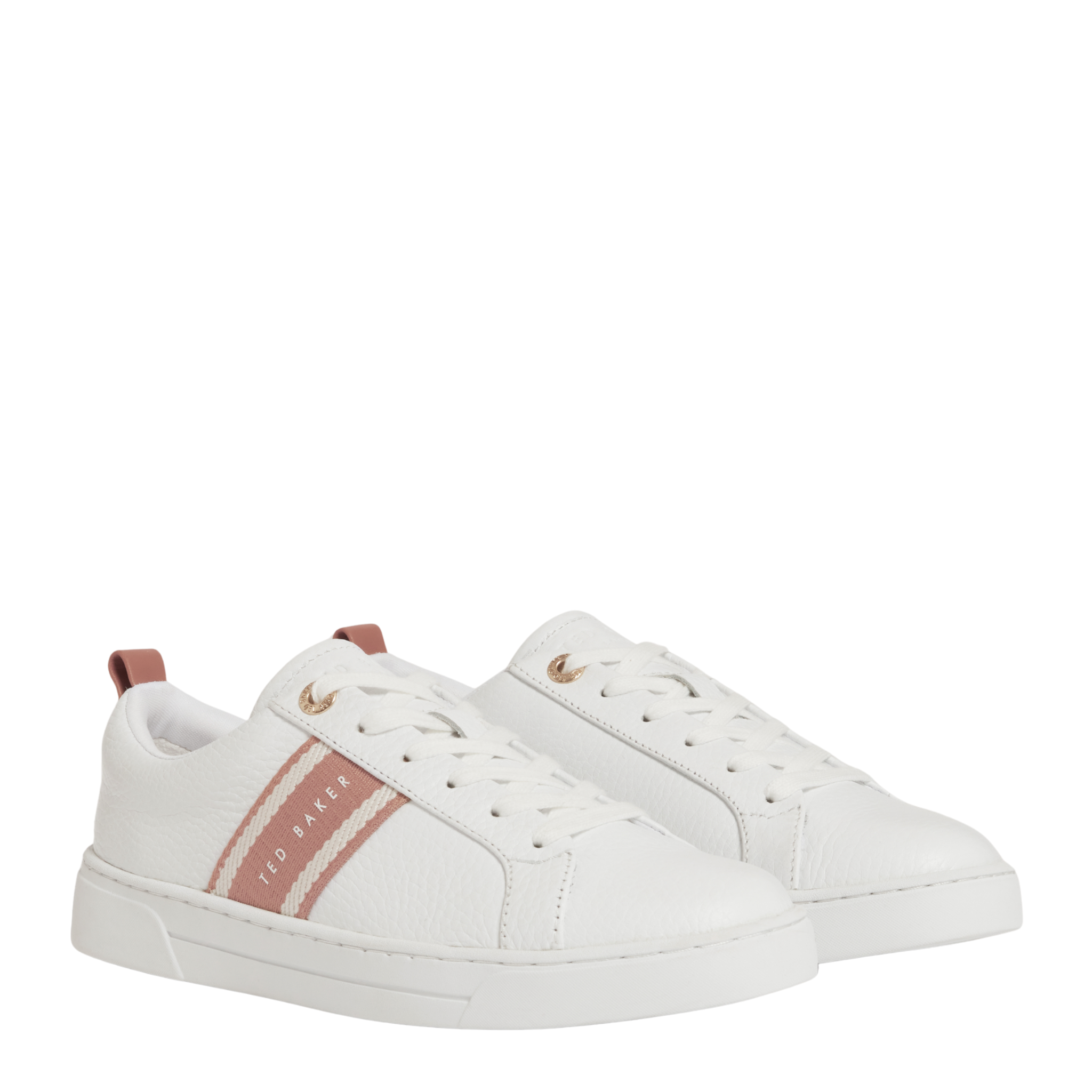 Womens Ted Baker White/Brown Bailly Webbing Detail Trainers