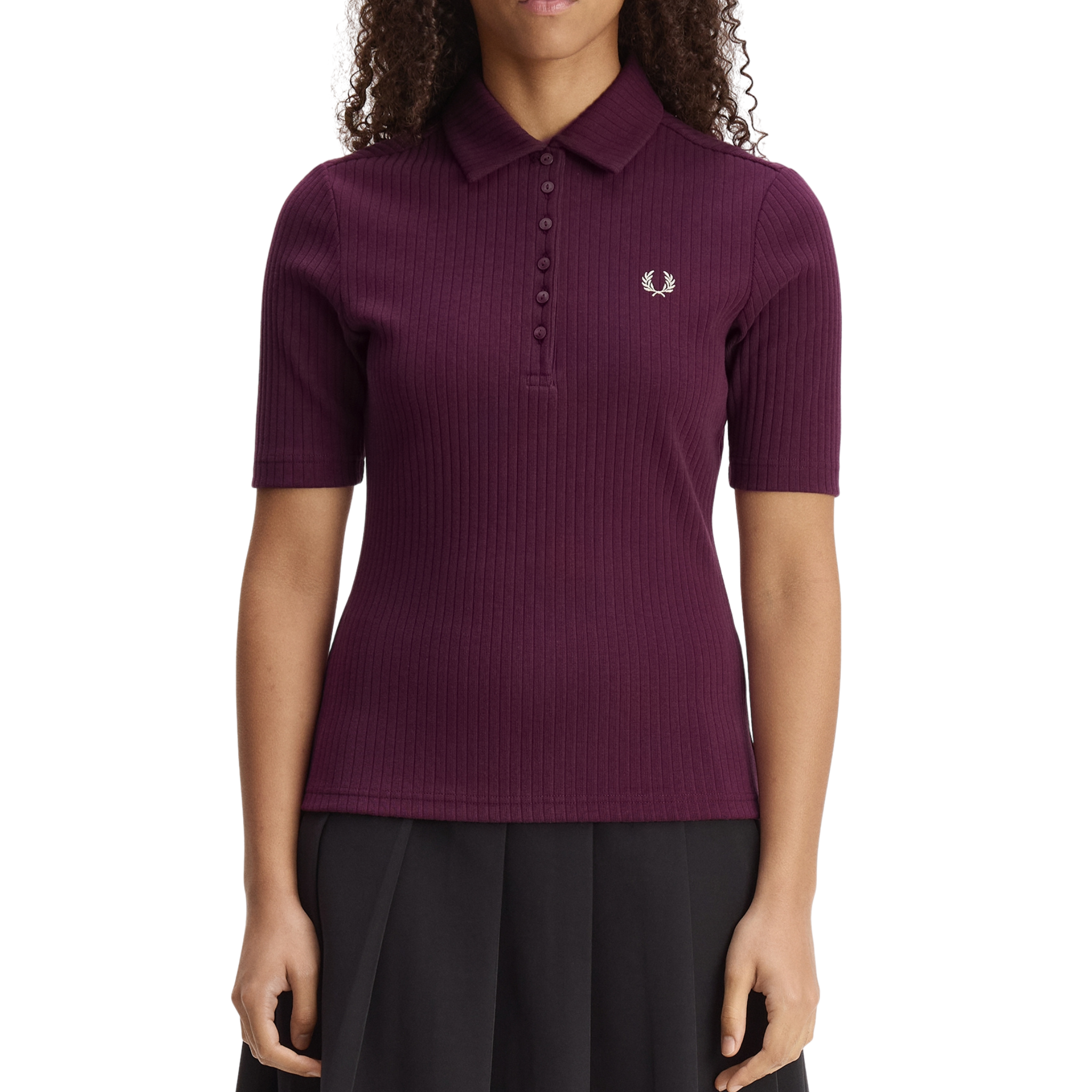 Womens Fred Perry Plum Wide Rib S/s Polo Shirt