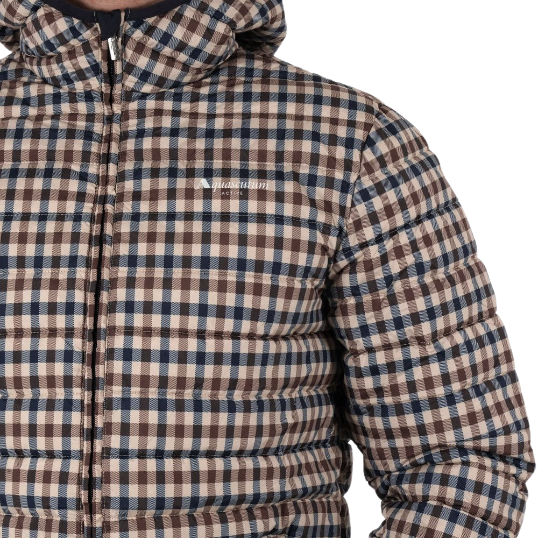 Mens Aquascutum Club Check Padded Hooded Jacket