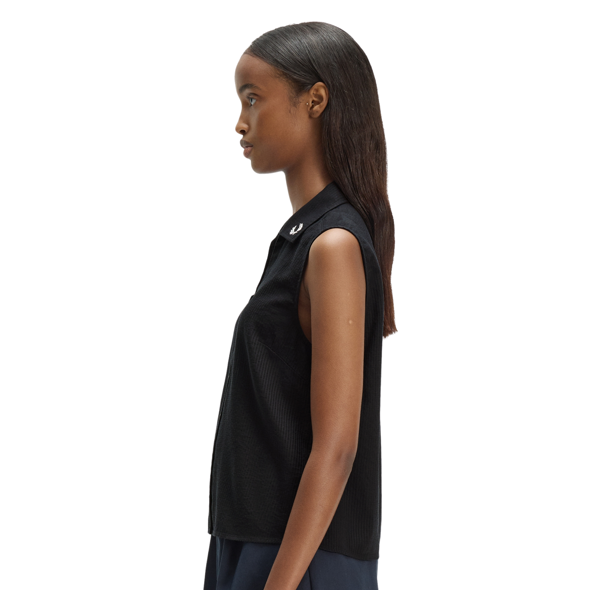 Womens Fred Perry Black Sheer Stripe Sleeveless Shirt