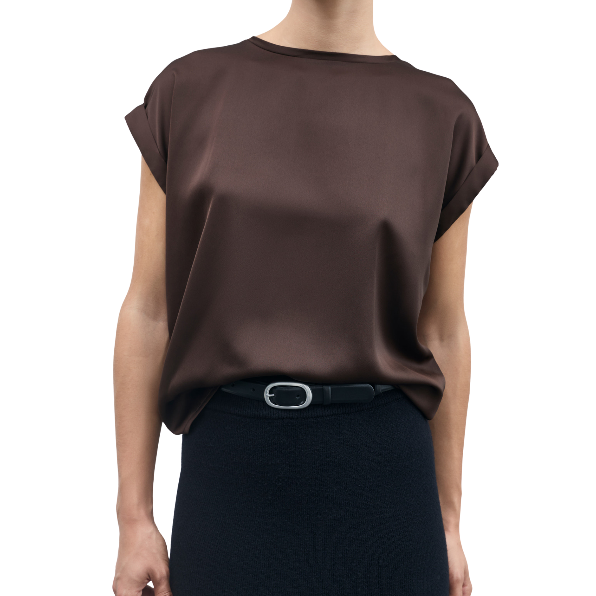 Womens Vila Coffee Bean Viellette Satin S/s Top