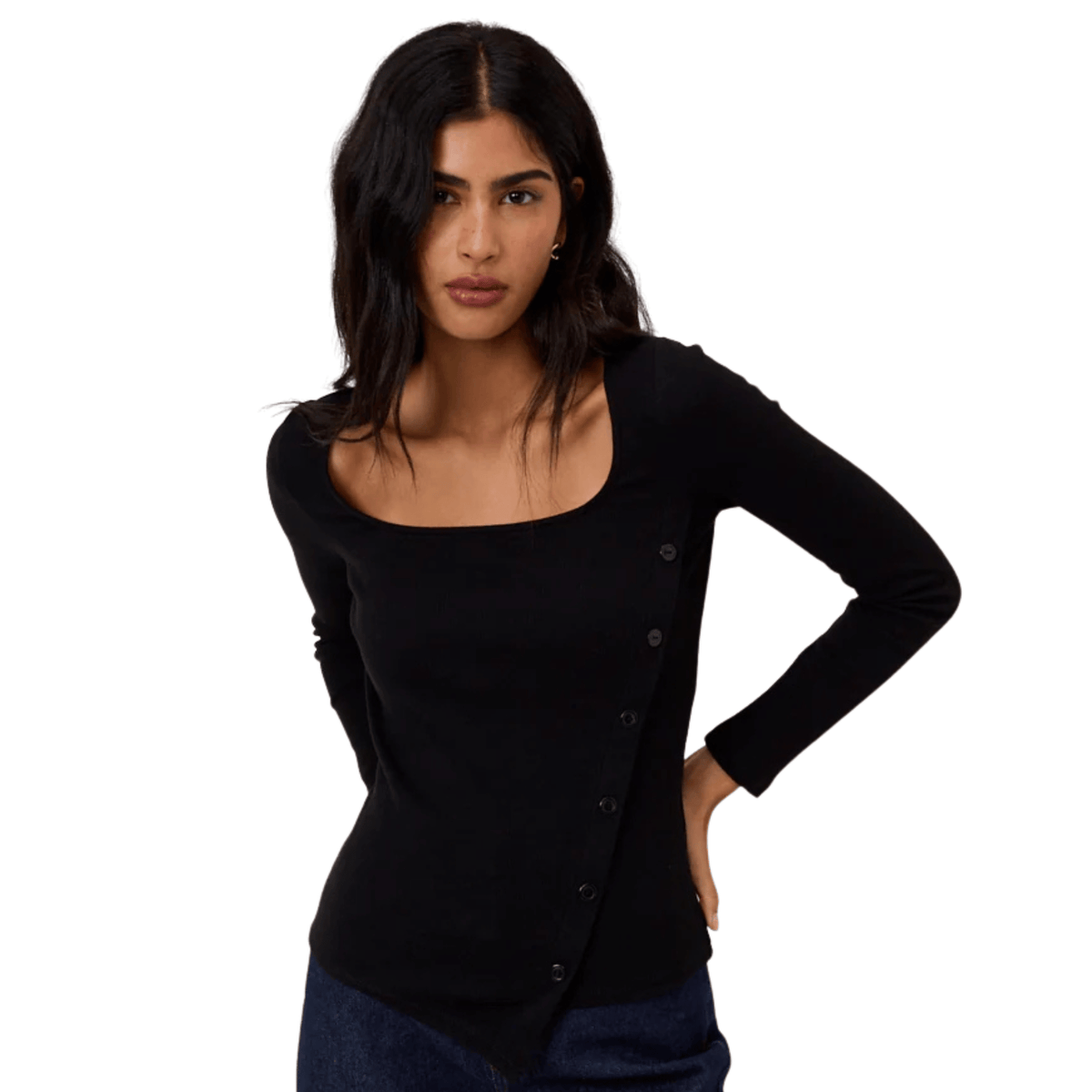 Womens Nobody's Child Black Square Neck Asymmetric Top
