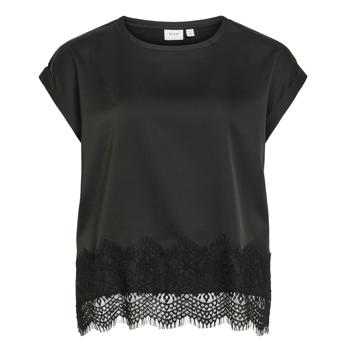 Womens Vila Black Beauty Viellette Satin Lace Top