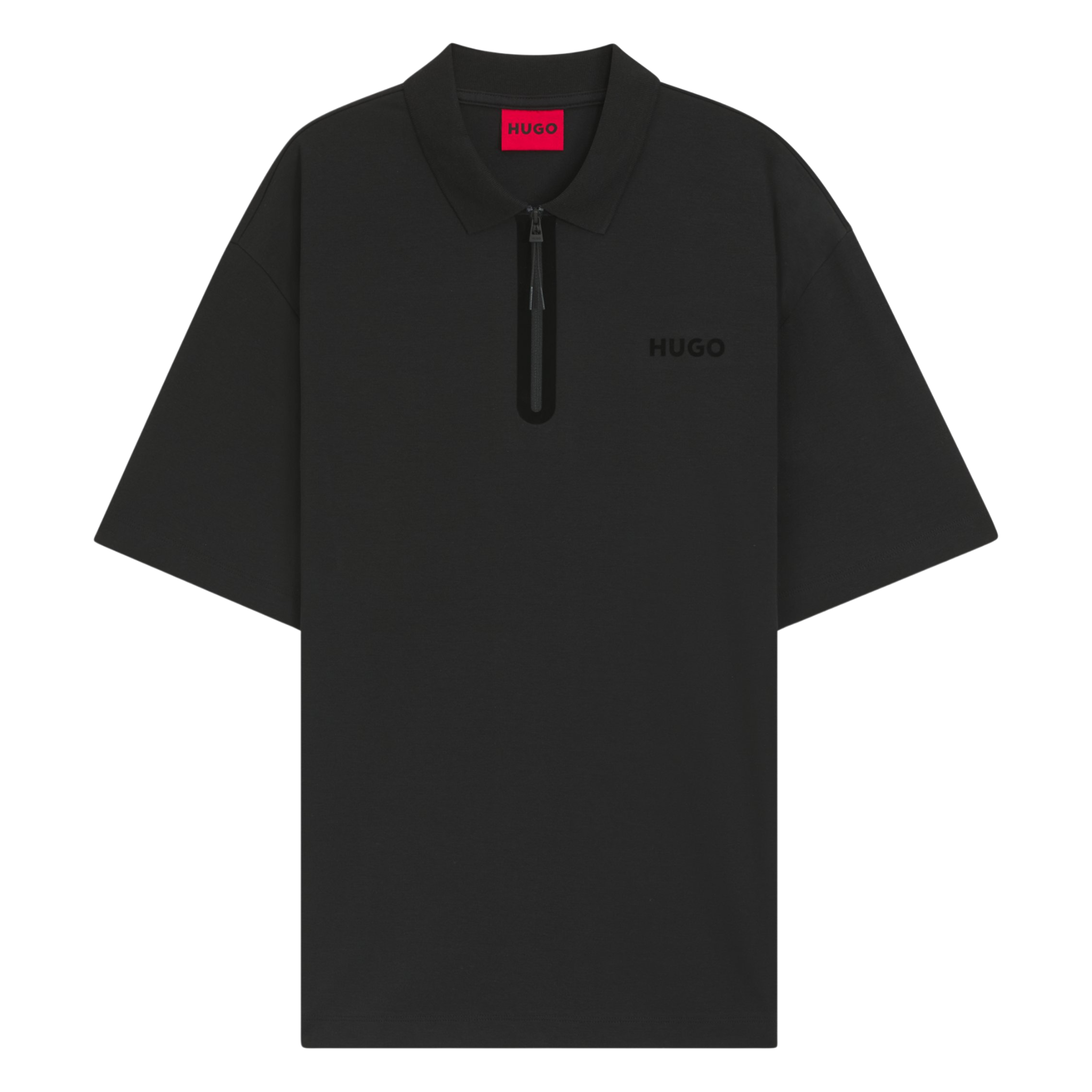 Mens HUGO Black Dubilo Zip Neck S/s Polo Shirt