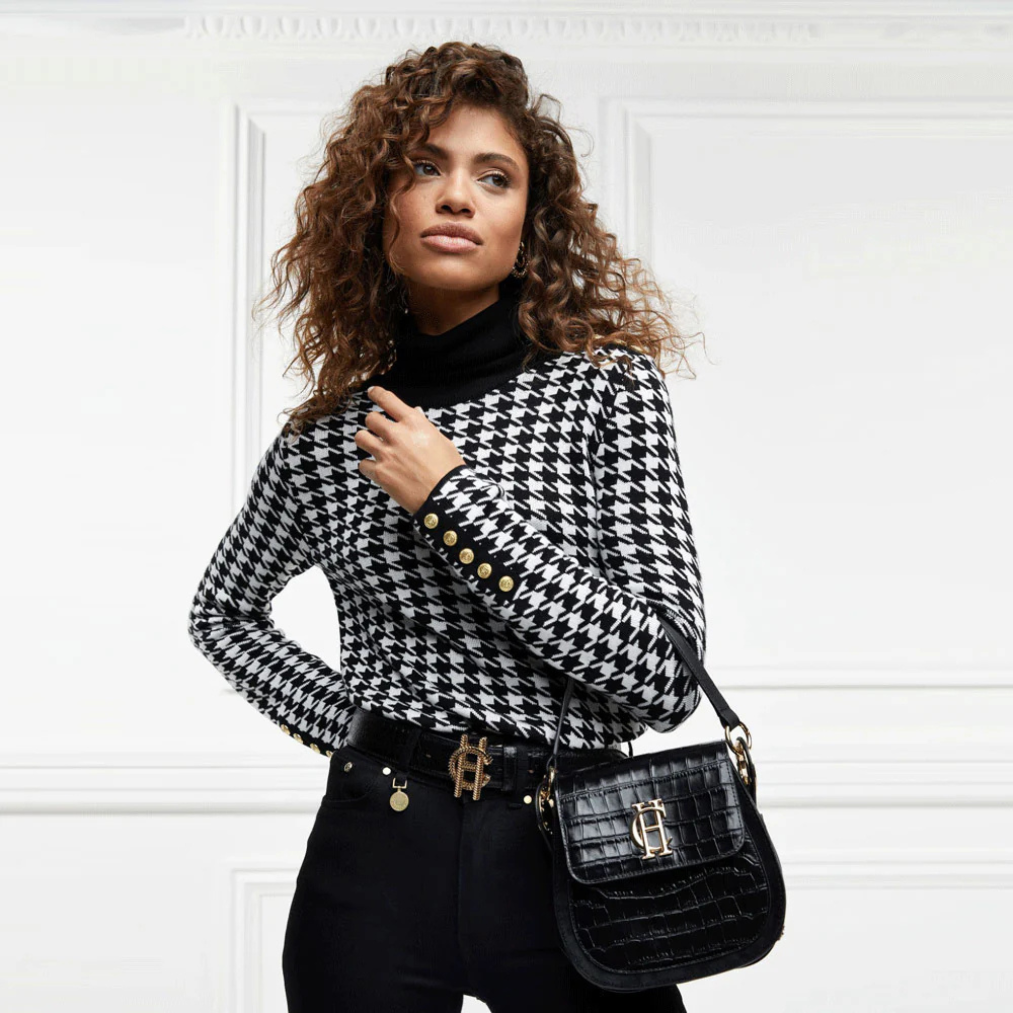 Womens Holland Cooper Black Croc Chelsea Saddle Bag