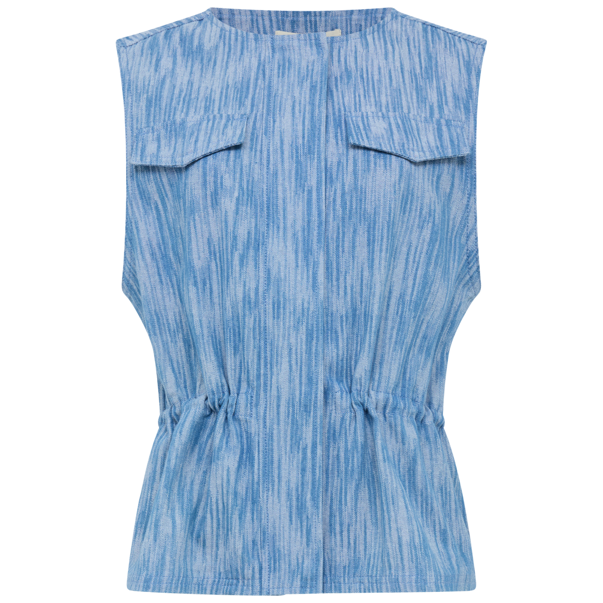 Womens French Connection Mid Blue Bessie Textured Denim Waistcoat