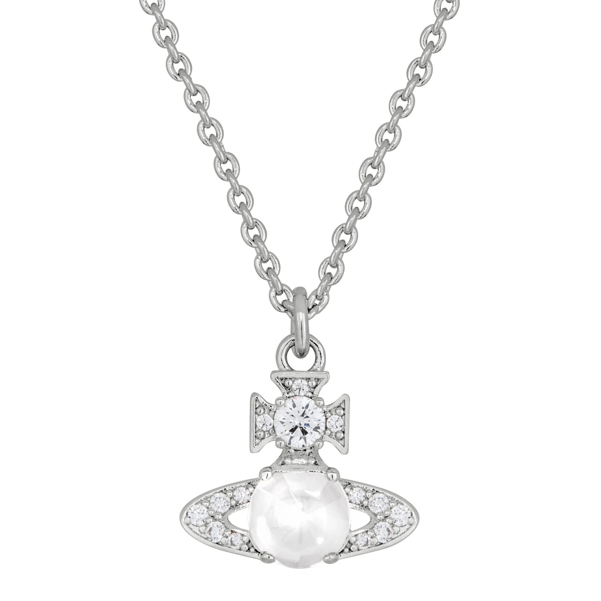 Vivienne Westwood Platinum/White CZ Ondina Pendant Necklace