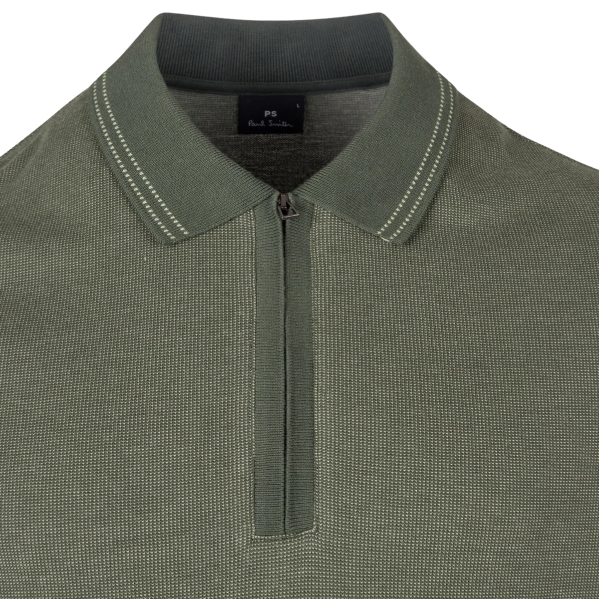 Mens Paul Smith Green Pique Zip Neck S/s Polo Shirt
