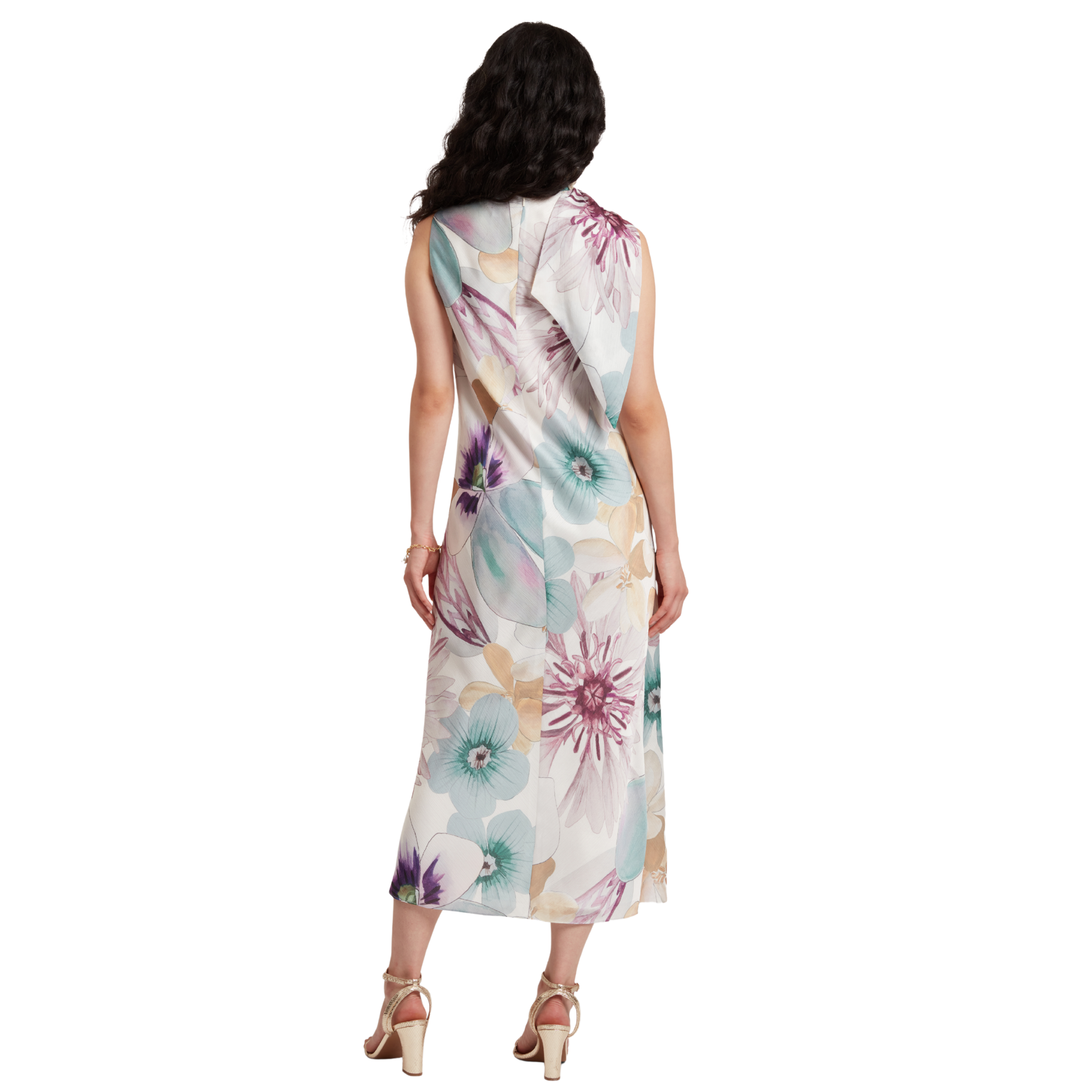 Womens Ted Baker White Print Harrpur Neck Tie Midi Dress