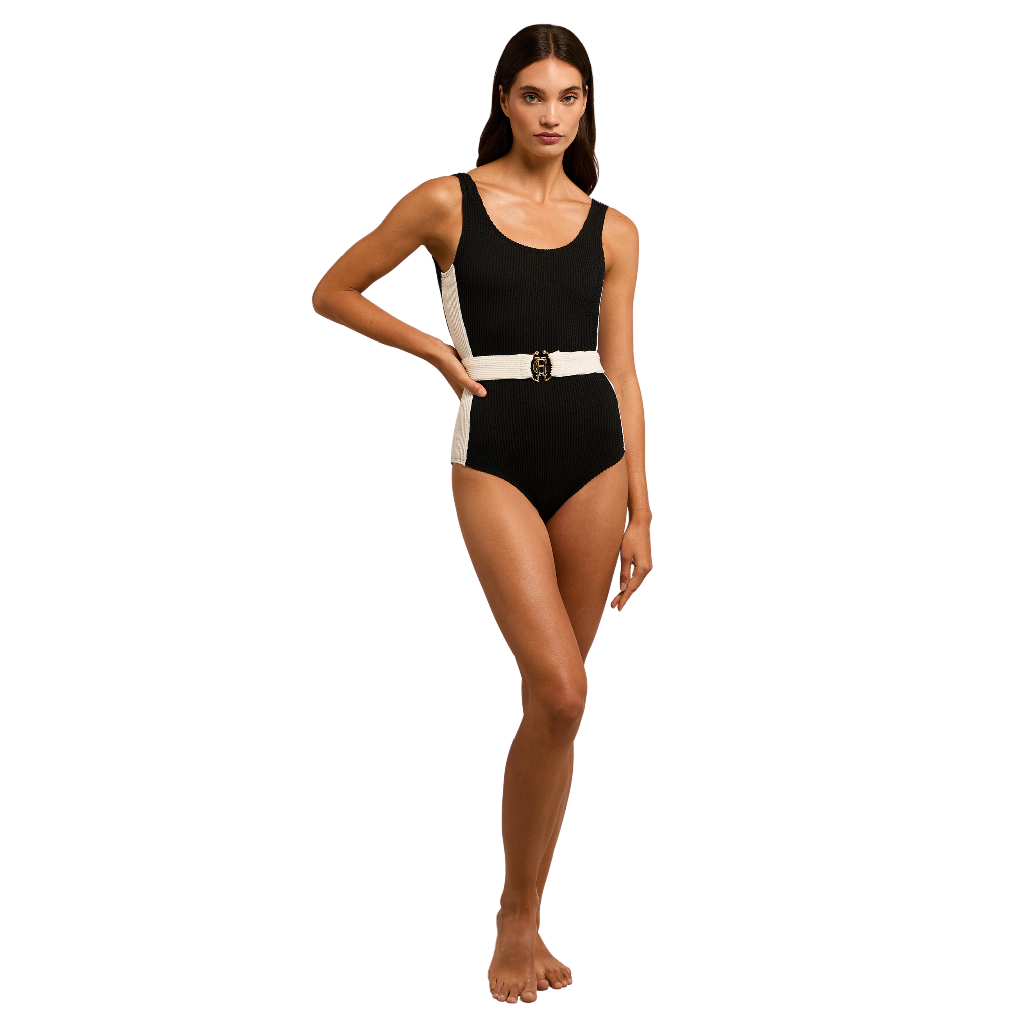 Womens Holland Cooper Black Classic Belted Swimsuit