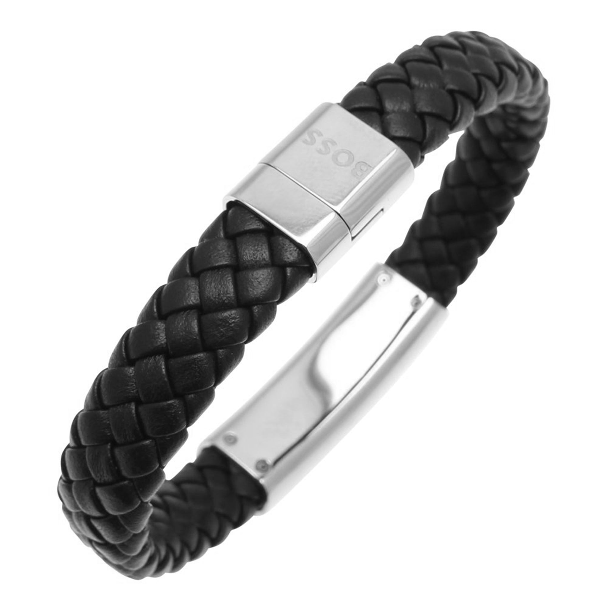 Mens BOSS Black Lander Braided Bracelet