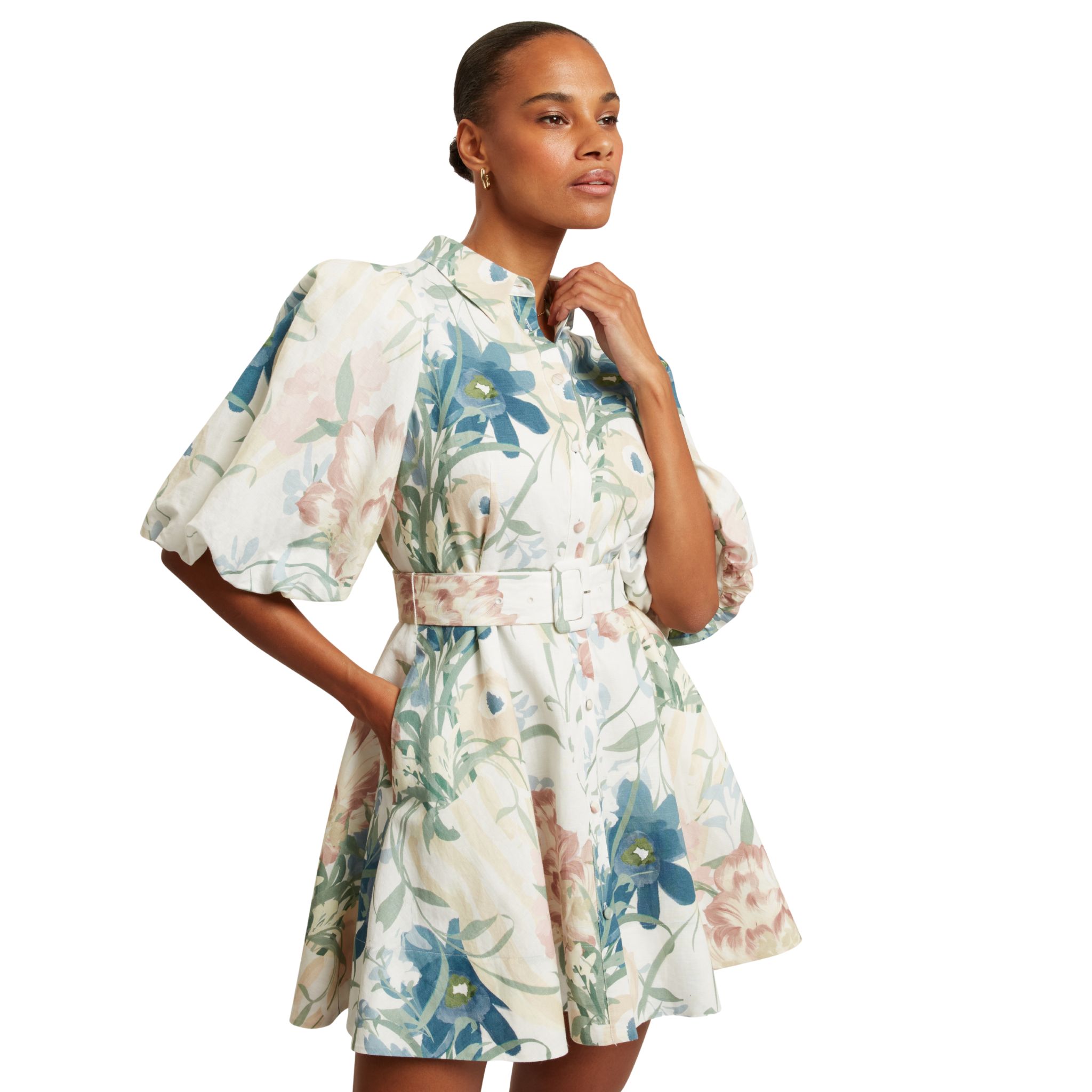 Womens Ted Baker Ivory Olliiv Puff Sleeve Printed Mini Shirt Dress