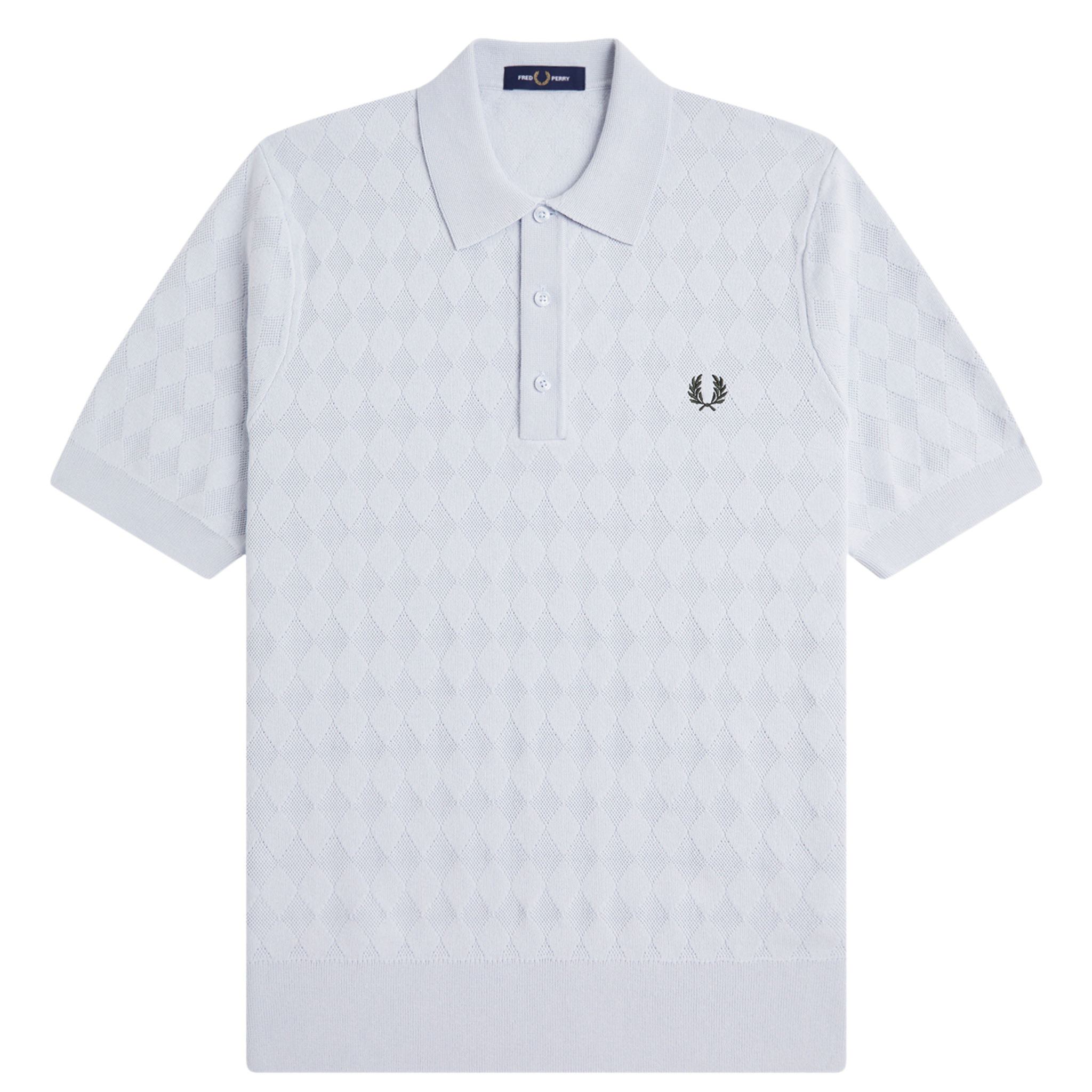 Mens Fred Perry Dusky Blue Pointelle Knitted S/s Polo