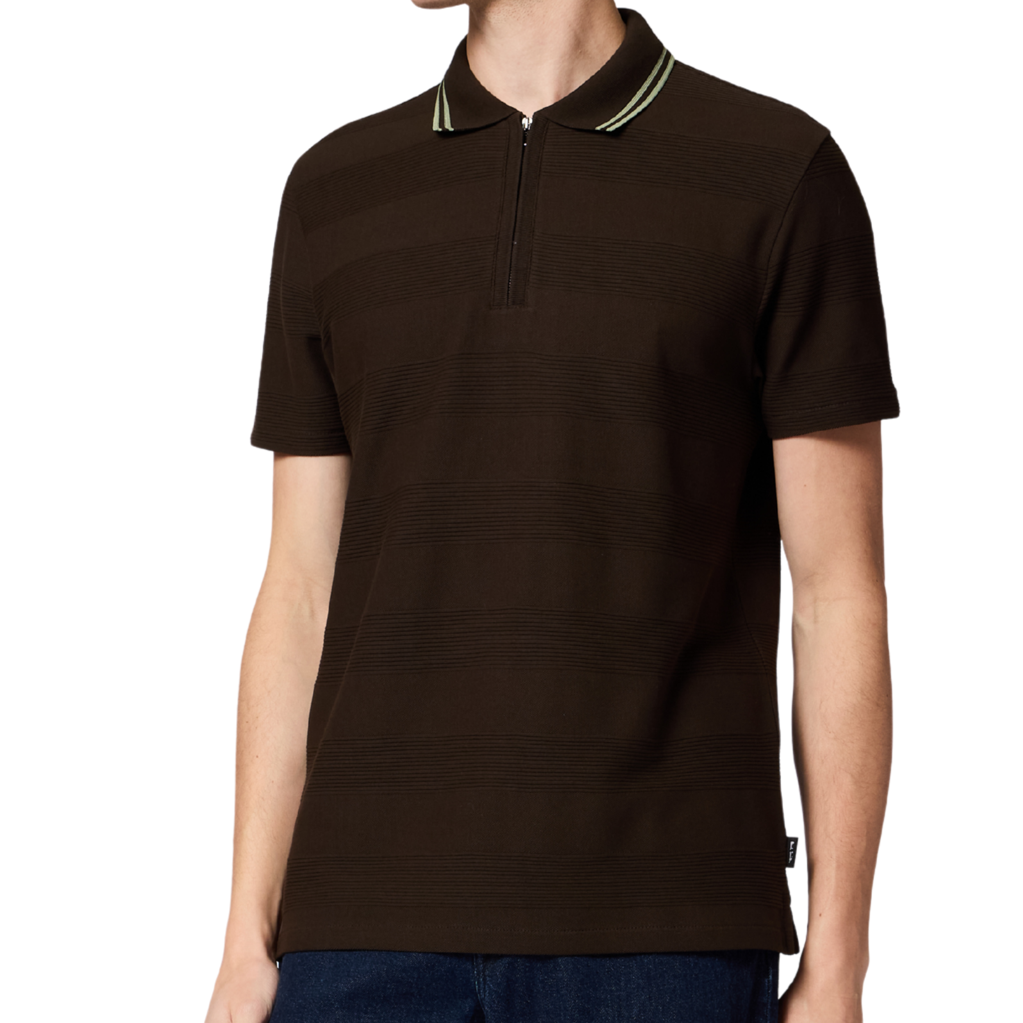 Mens Paul Smith Brown Texture Zip Neck S/s Polo Shirt