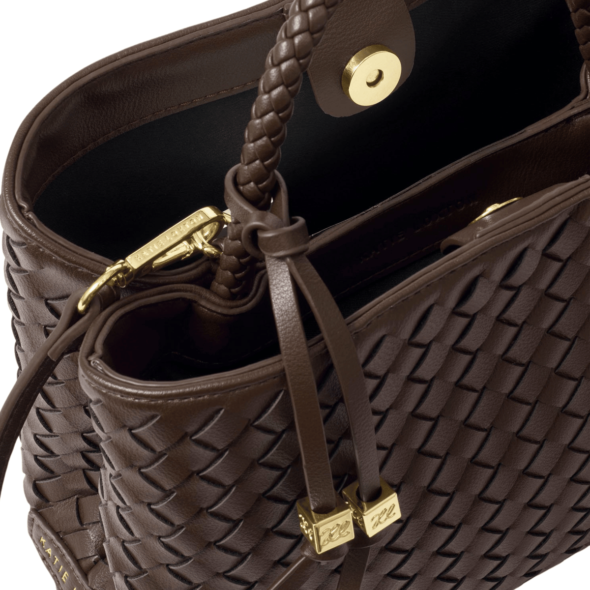 Womens Katie Loxton Chocolate Nova Woven Top Handle Bag