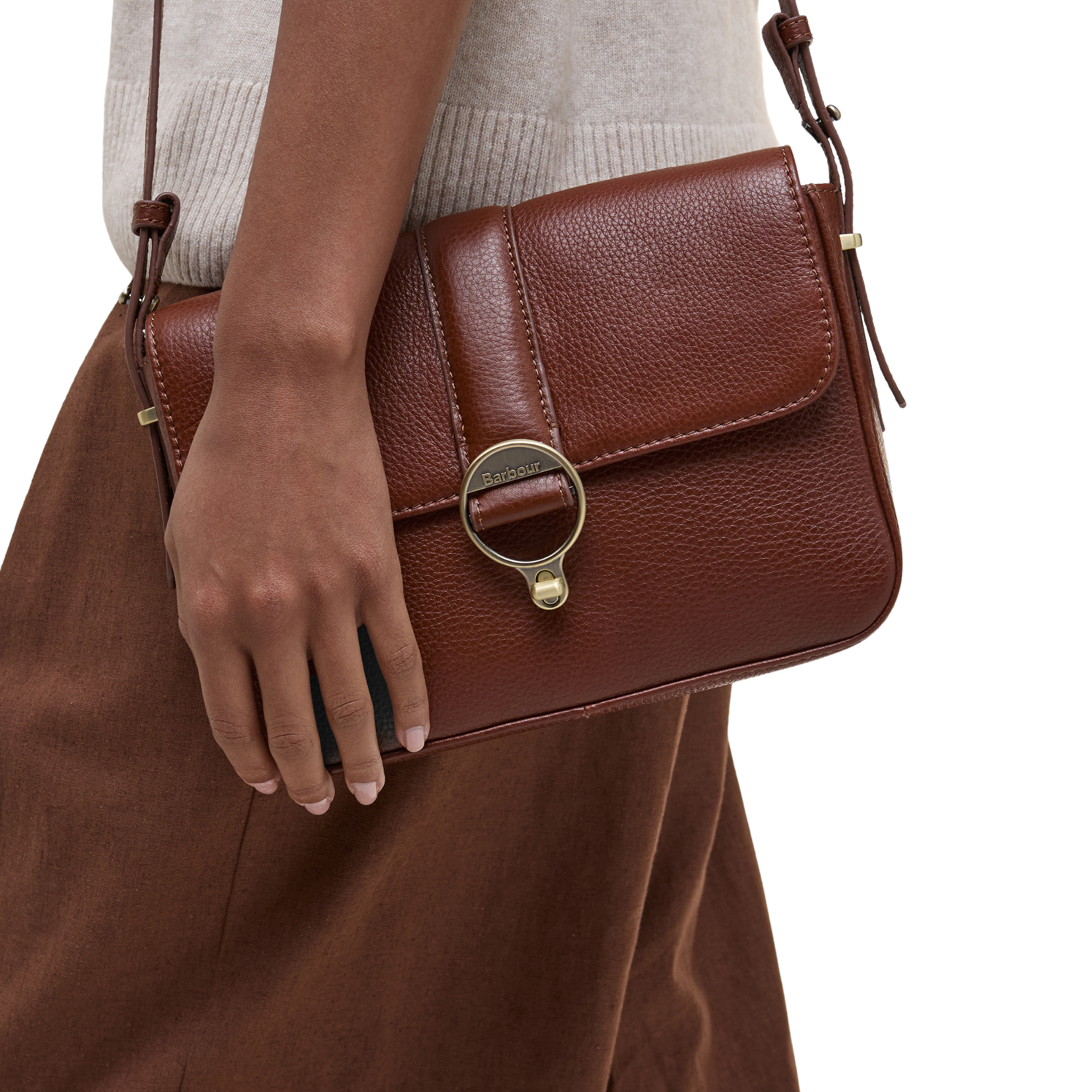 Womens Barbour Brown Rosa Leather Crossbody Bag
