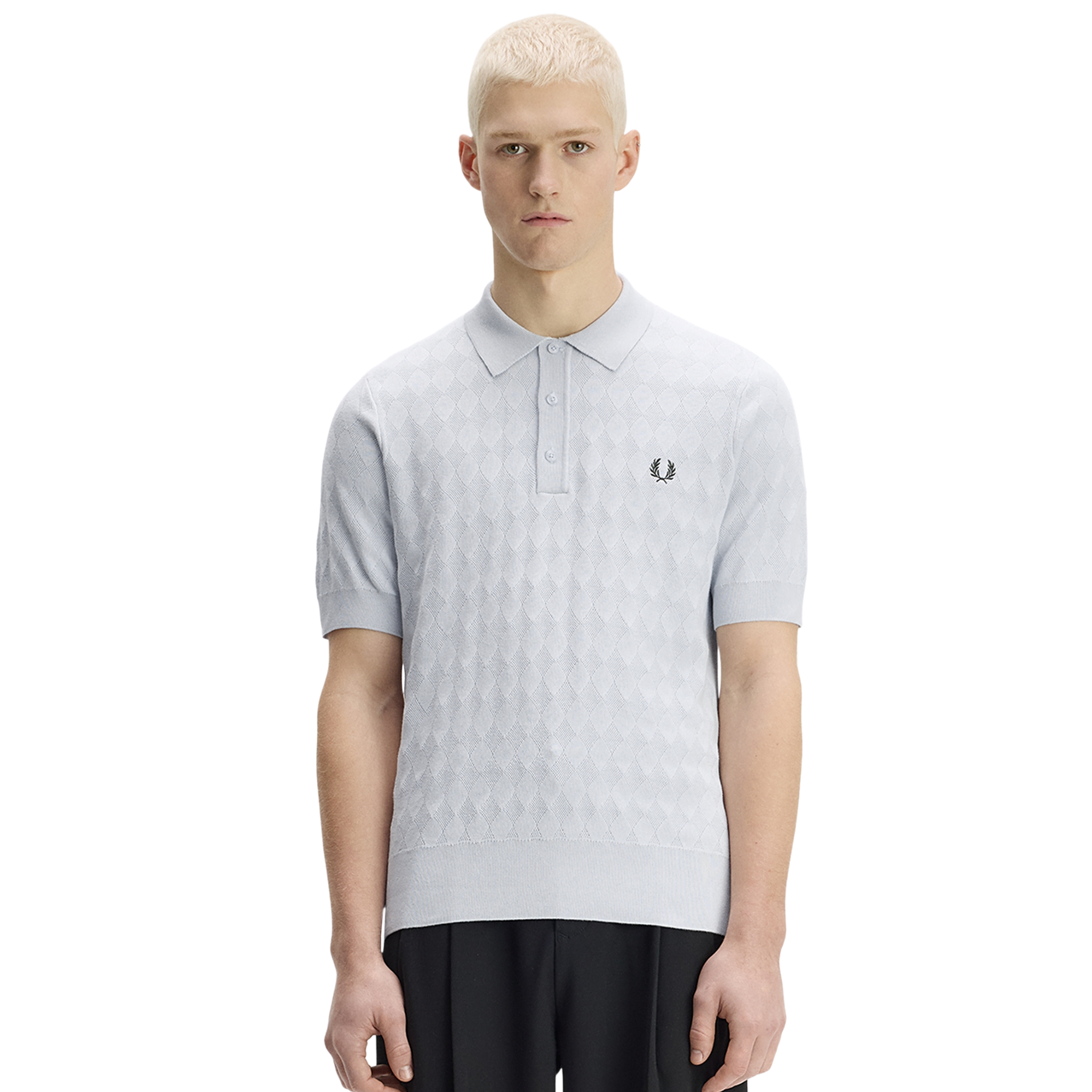 Mens Fred Perry Dusky Blue Pointelle Knitted S/s Polo