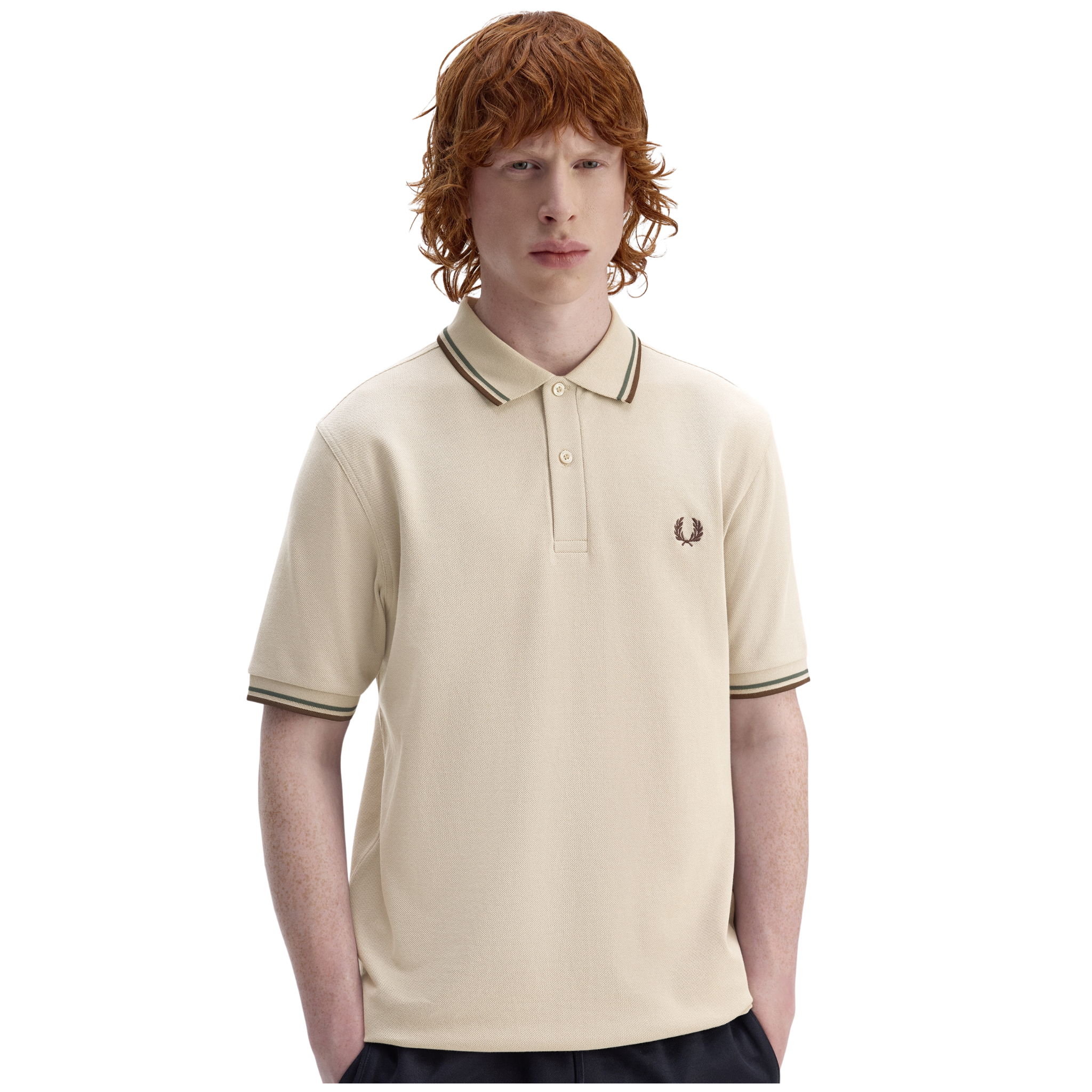 Mens Fred Perry Warm Oat/Court Green/Tobacco Twin Tipped S/s Polo
