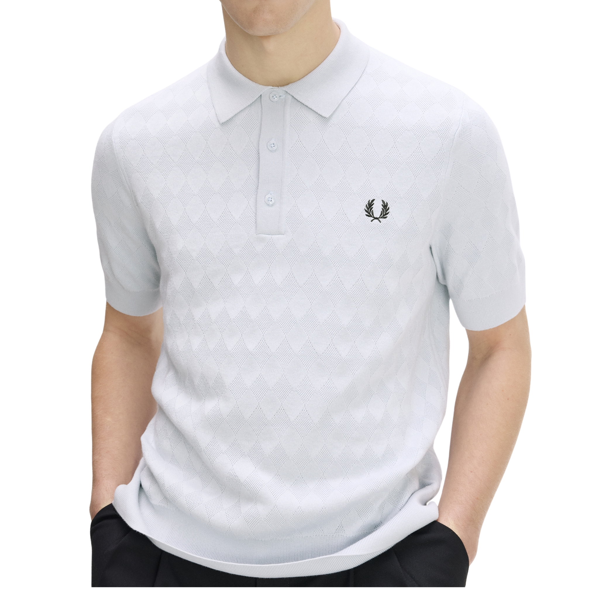 Mens Fred Perry Dusky Blue Pointelle Knitted S/s Polo