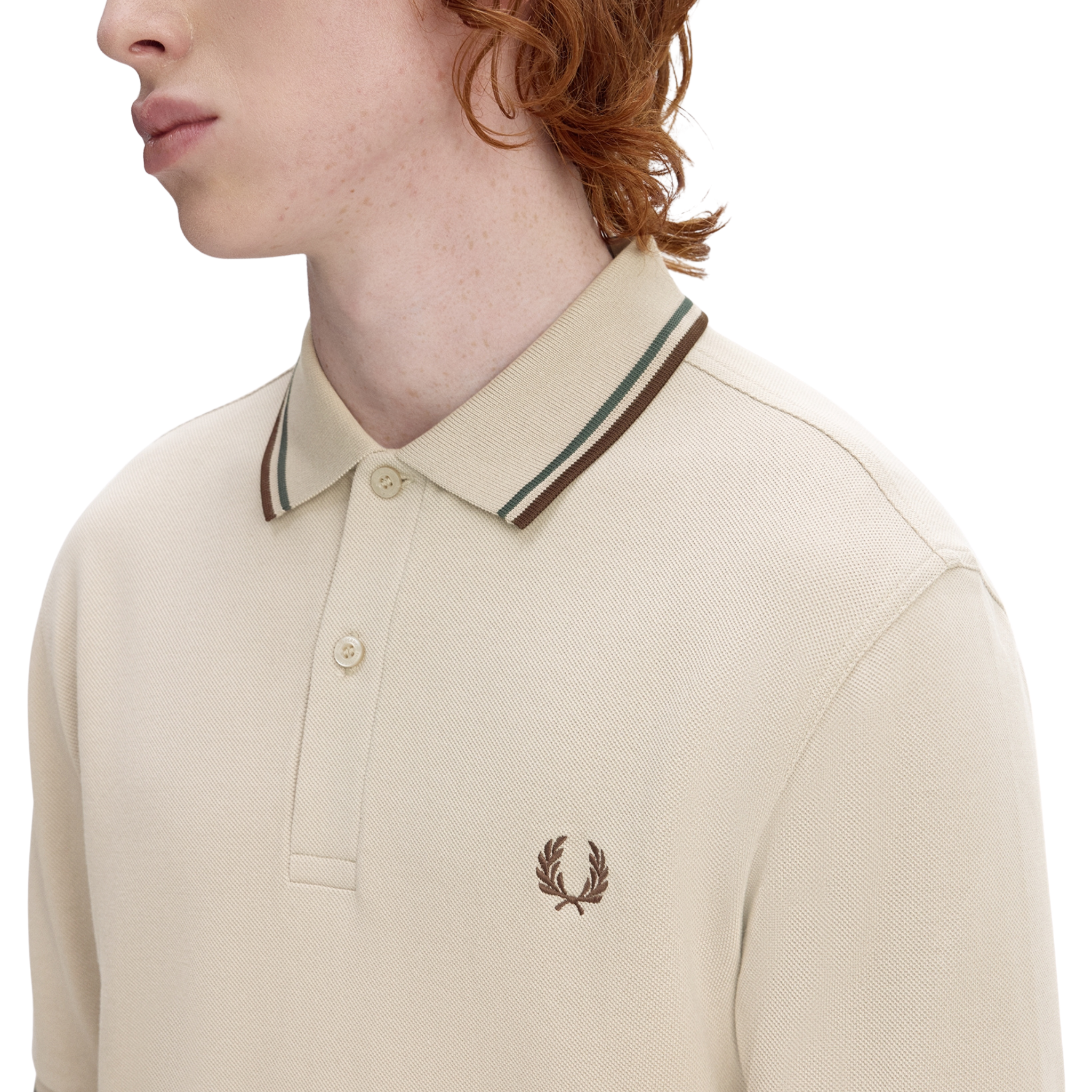 Mens Fred Perry Warm Oat/Court Green/Tobacco Twin Tipped S/s Polo