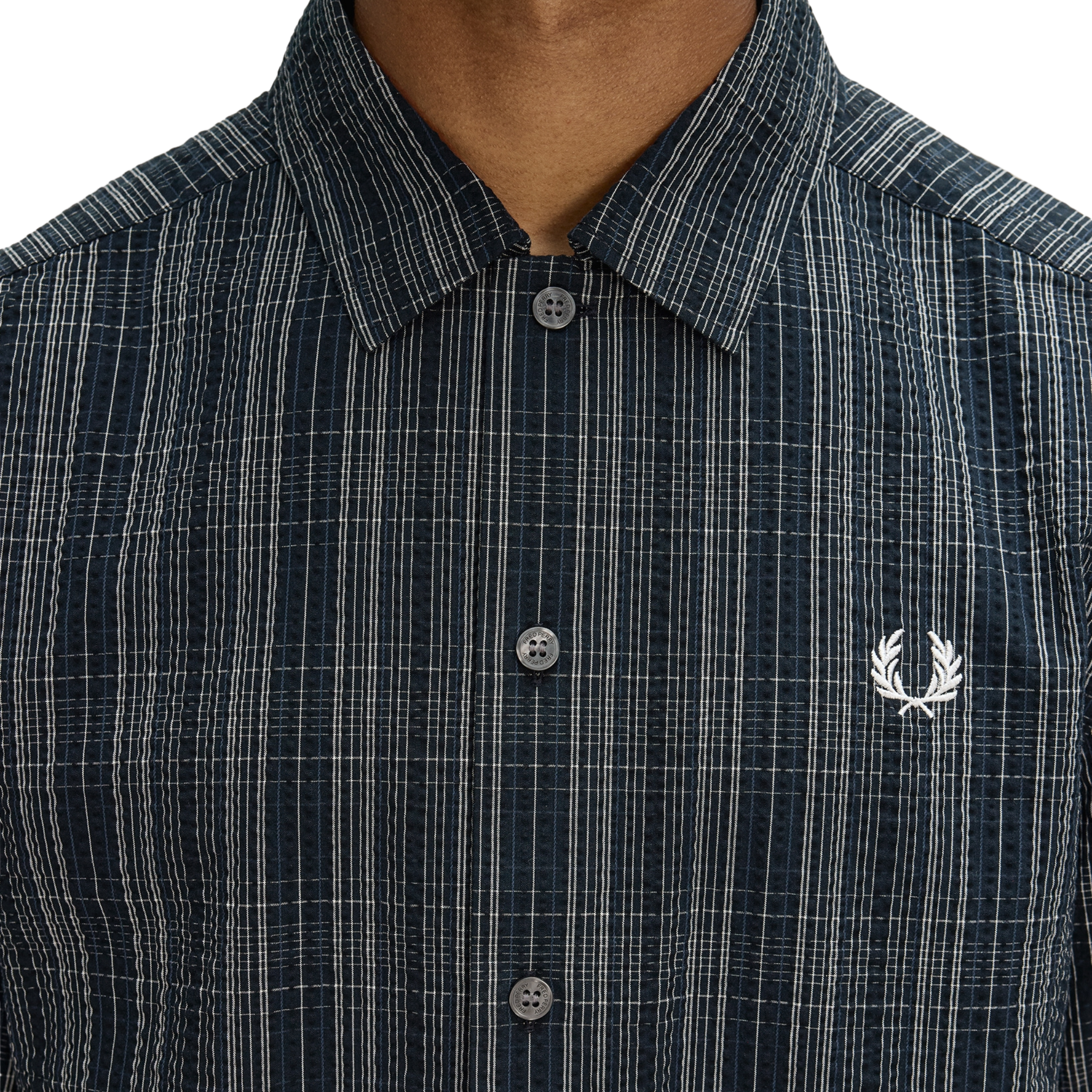 Mens Fred Perry Navy Seersucker Check S/s Shirt