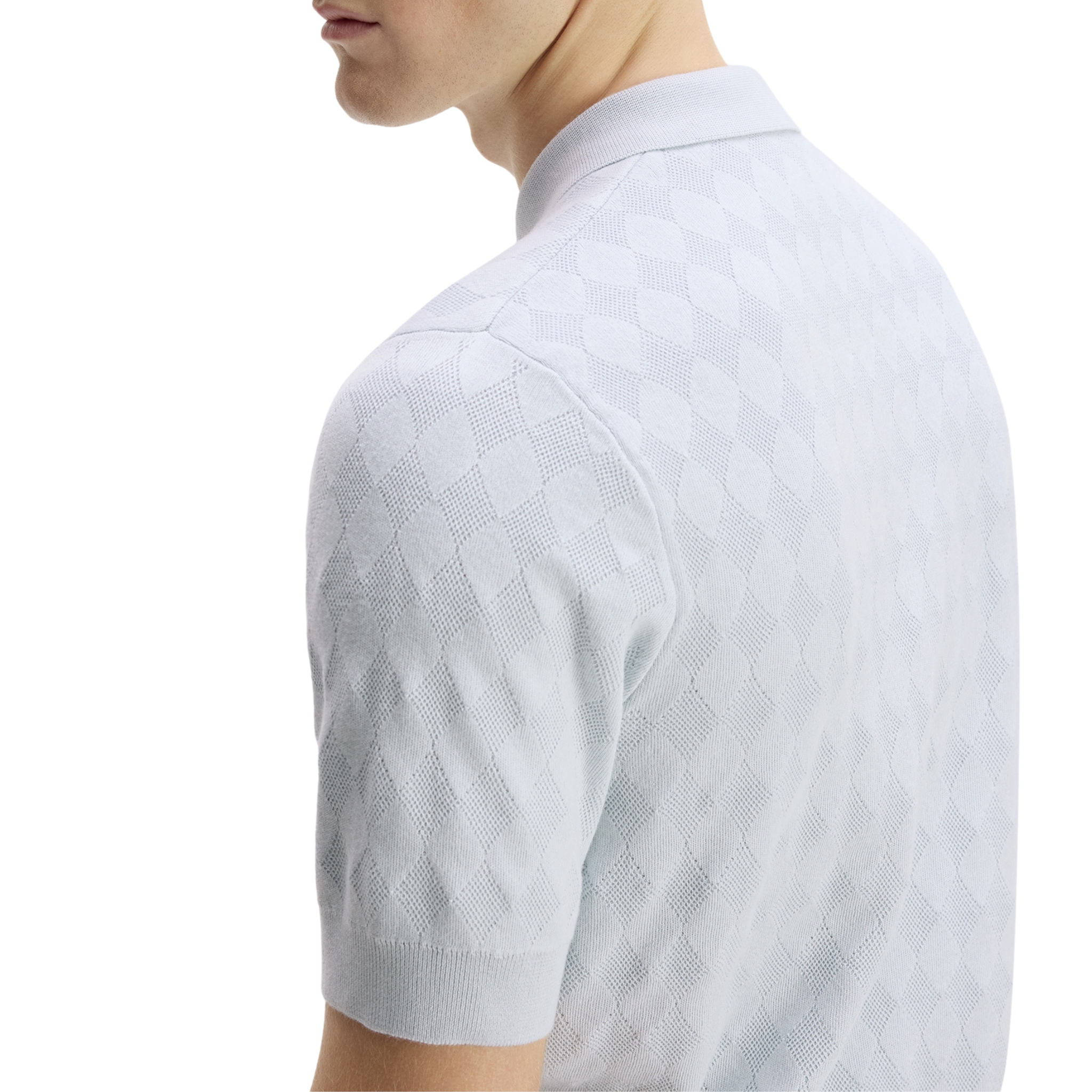 Mens Fred Perry Dusky Blue Pointelle Knitted S/s Polo