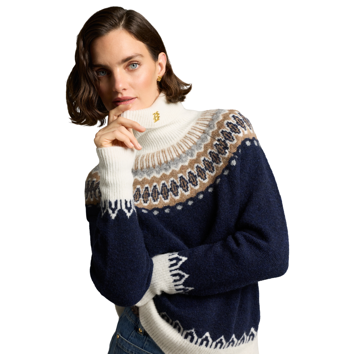 Womens Holland Cooper Ink Navy Fairisle Colorado Roll Neck Knit