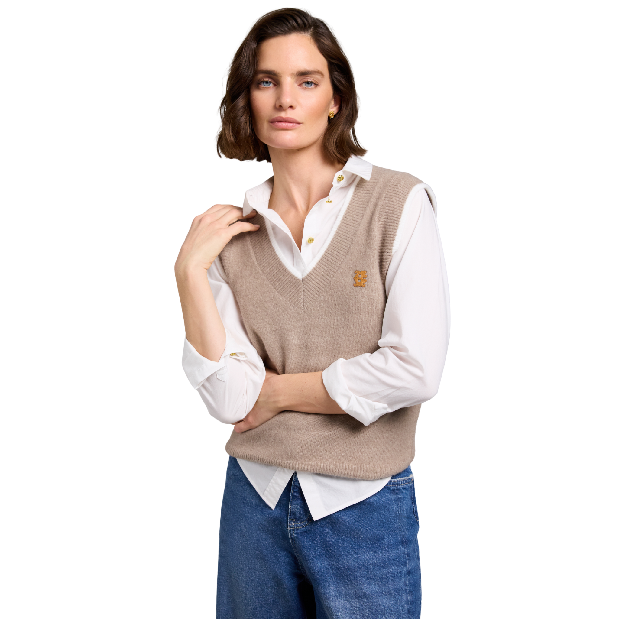 Womens Holland Cooper Porcini Cecilia Knitted V-Neck Tank