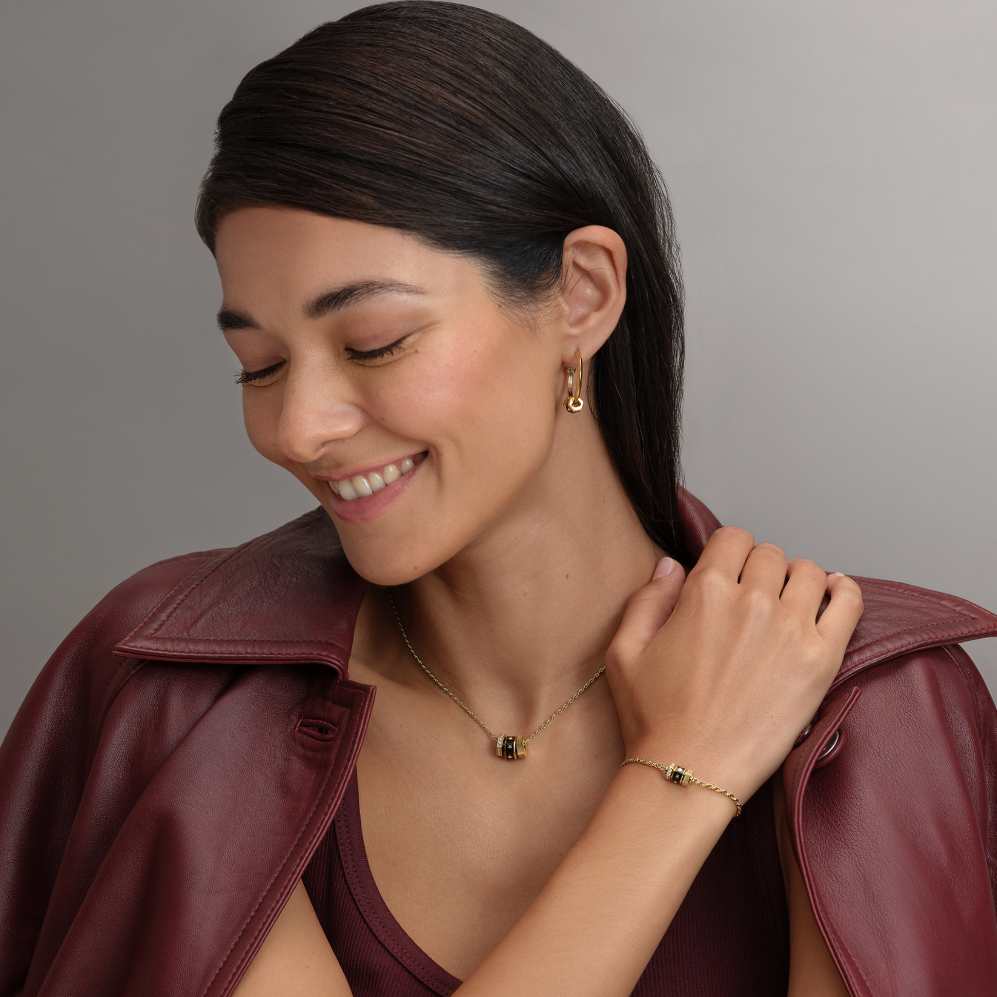 Womens Olivia Burton Gold/Black Bead Charms Necklace