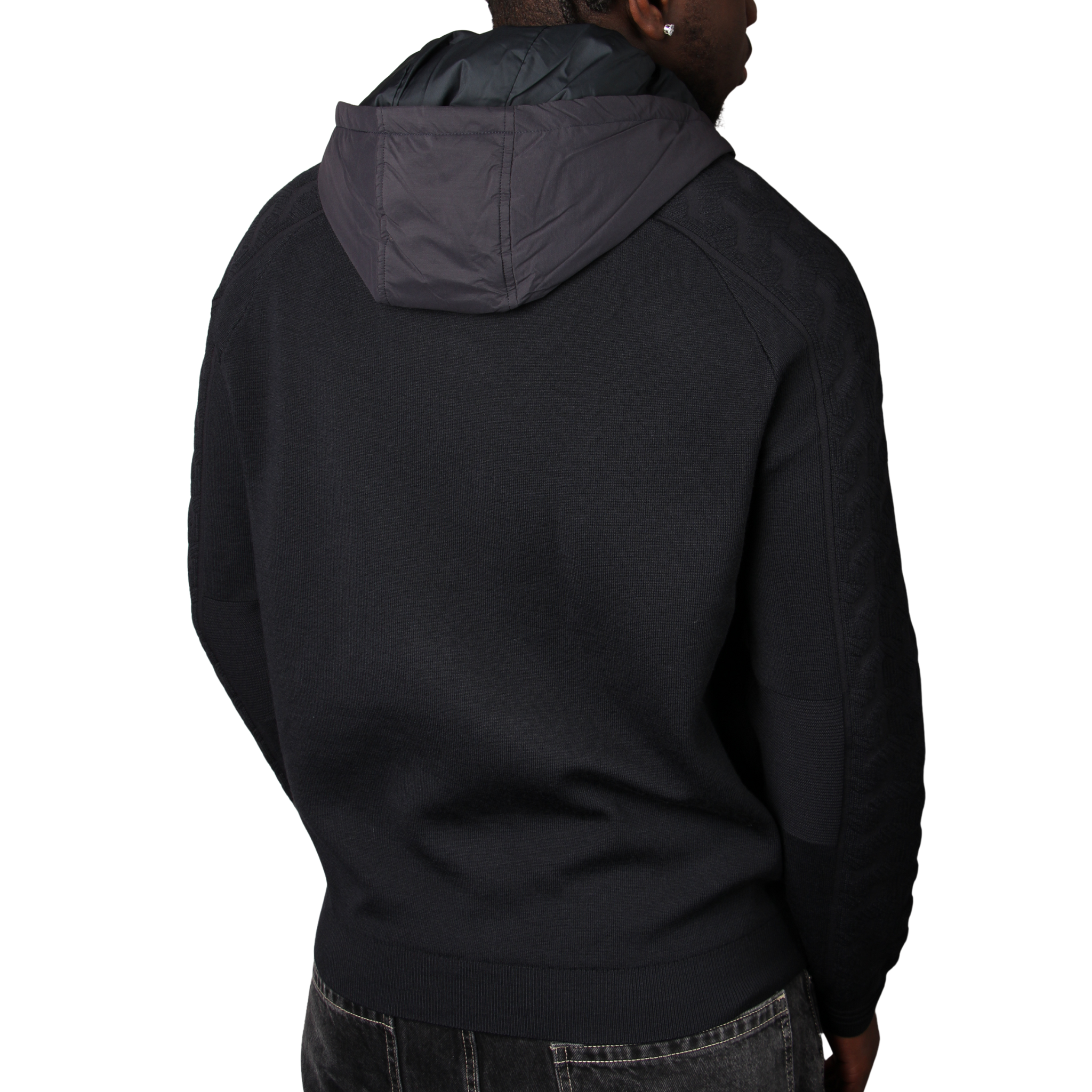 Mens BOSS Dark Blue KN_Mirror Hybrid Knitted Zip Hoodie