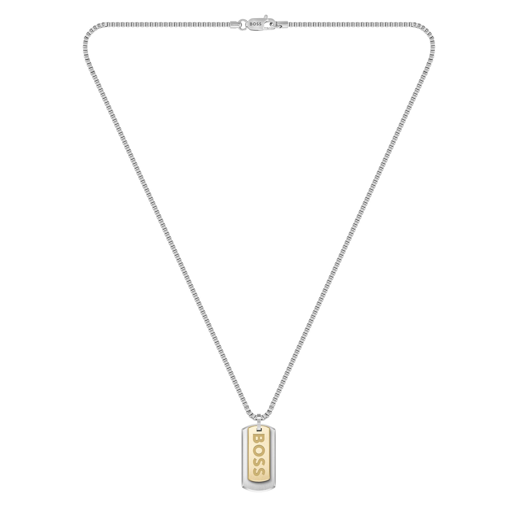 Mens BOSS Silver/Gold Devon Tag Necklace