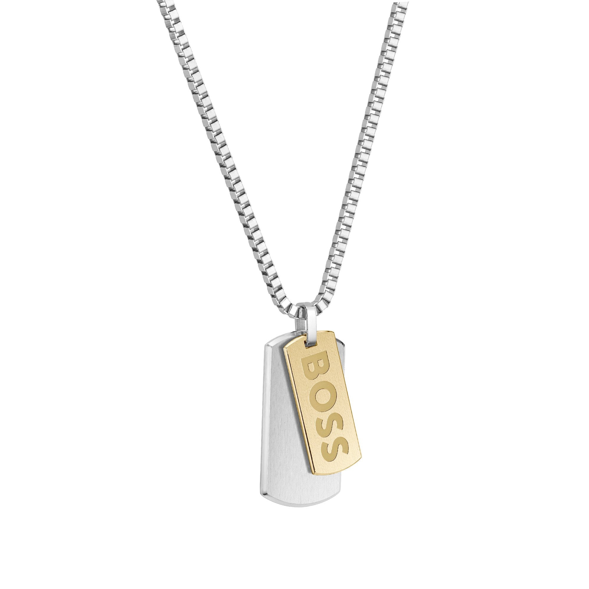 Mens BOSS Silver/Gold Devon Tag Necklace