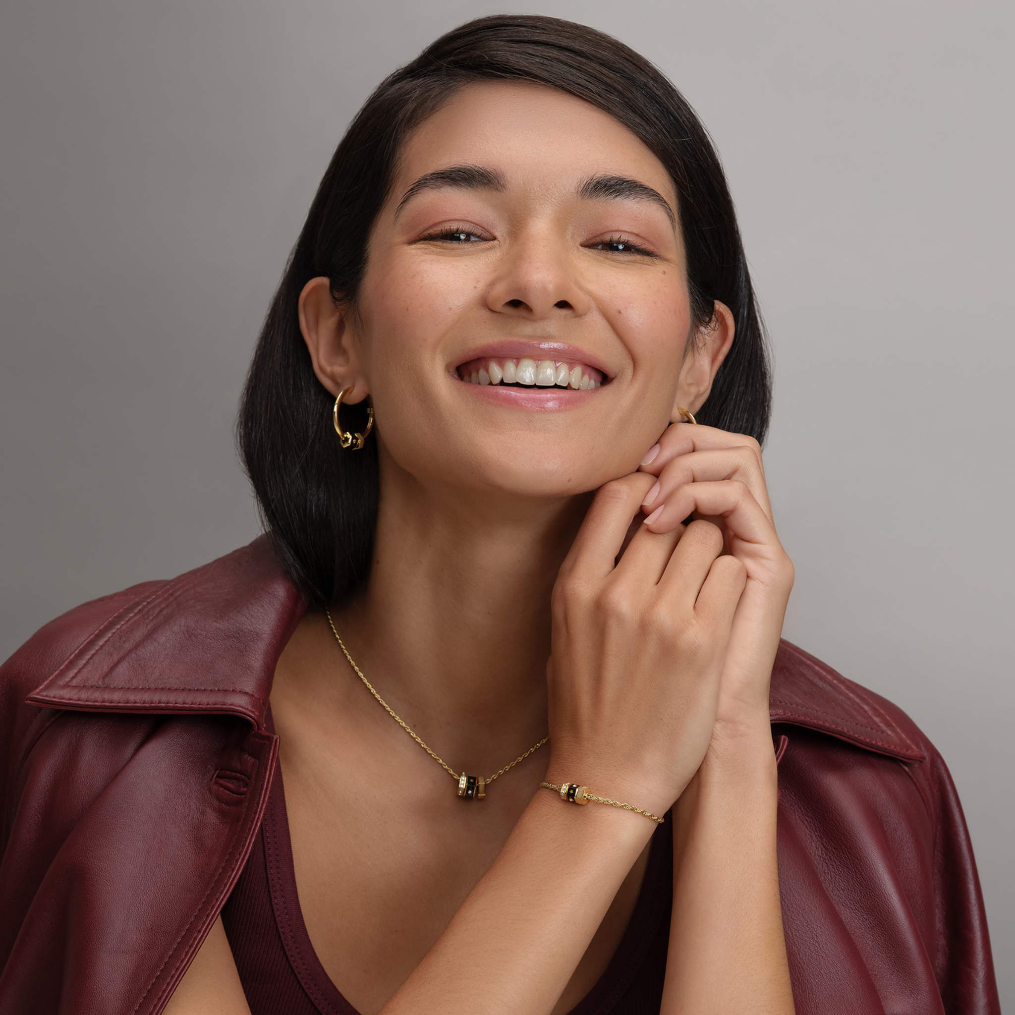 Womens Olivia Burton Gold/Black Bead Charms Hoop Earrings