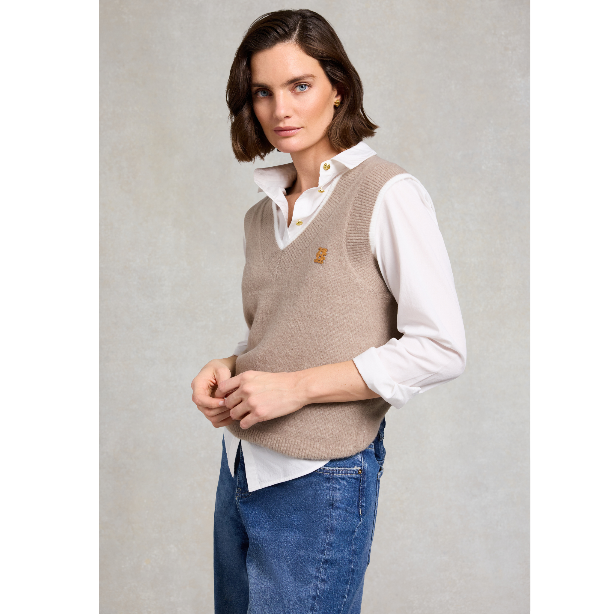 Womens Holland Cooper Porcini Cecilia Knitted V-Neck Tank