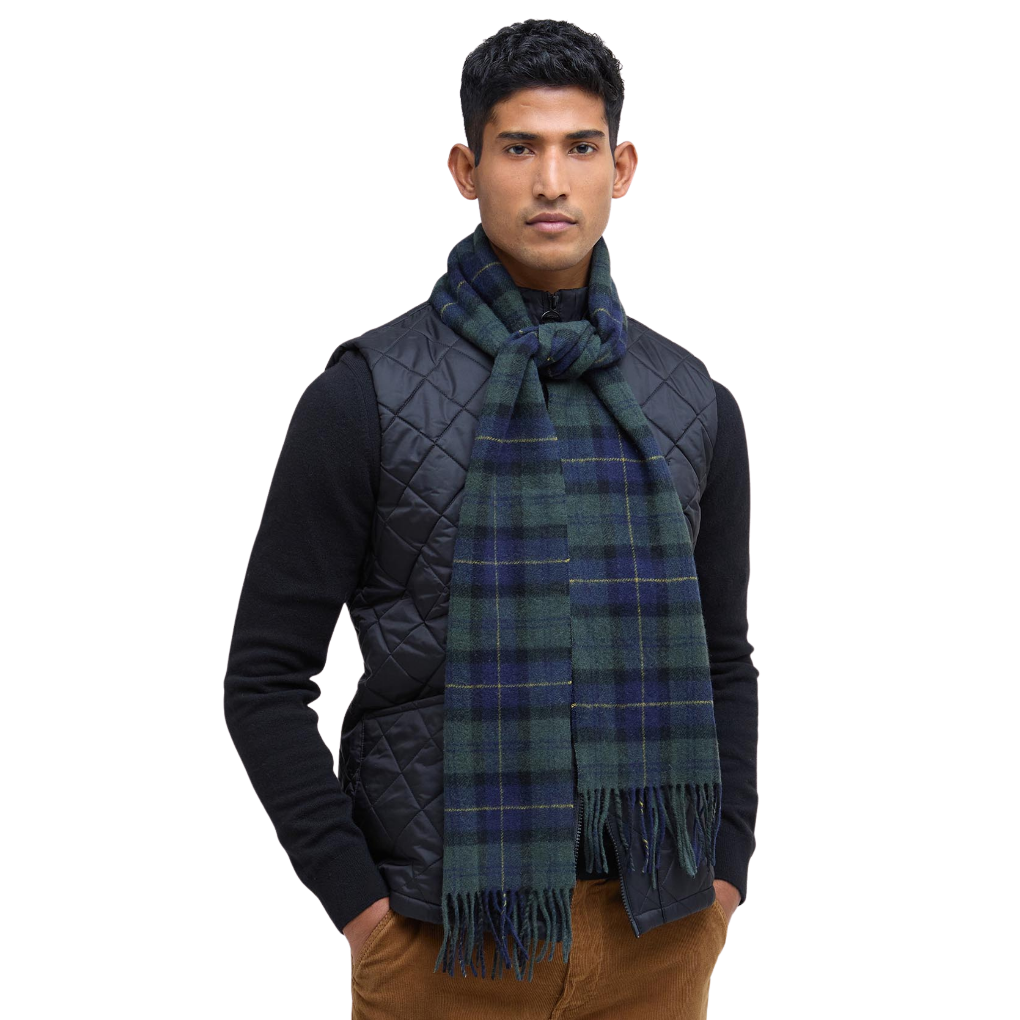 Barbour Olive Night Tartan Lambswool Scarf