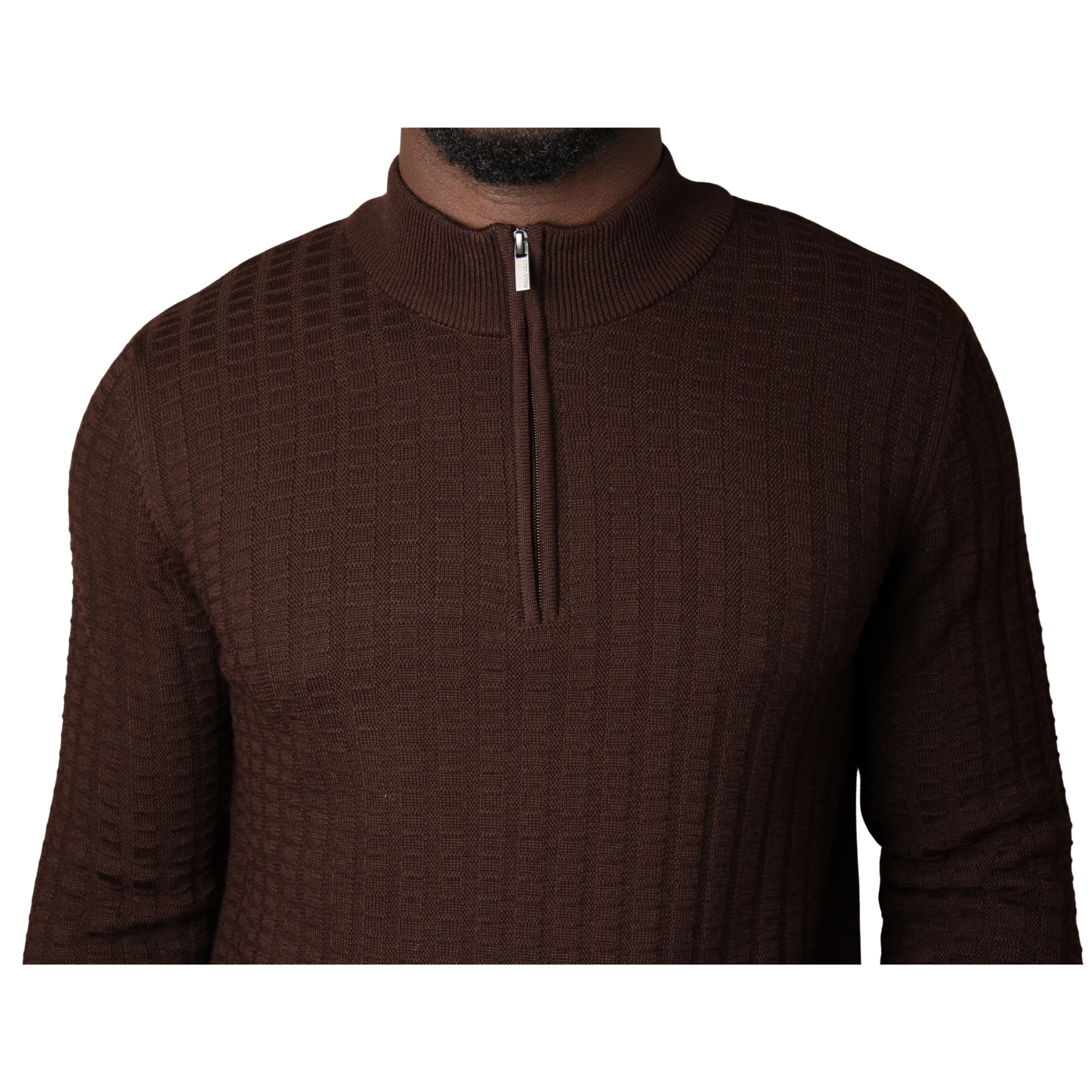 Mens Remus Uomo Brown Grid Structure Half Zip Knit