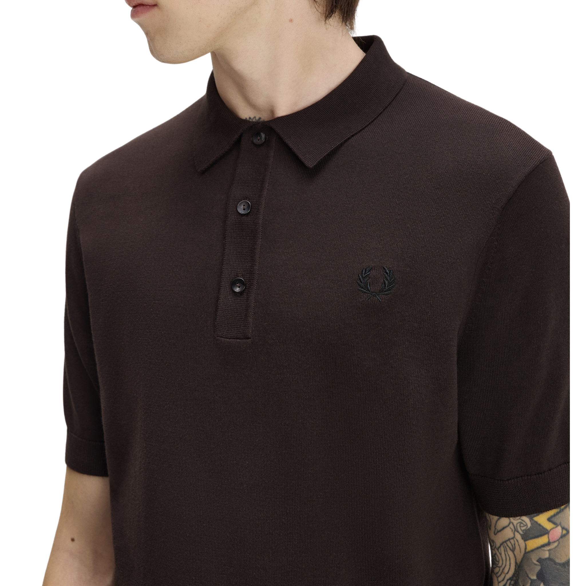 Mens Fred Perry Rich Brown Cotton Knitted S/s Polo