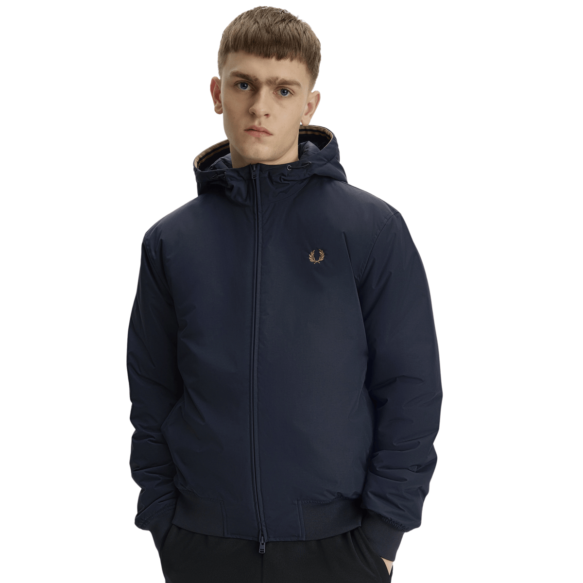 Mens Fred Perry Navy Hooded Brentham Jacket