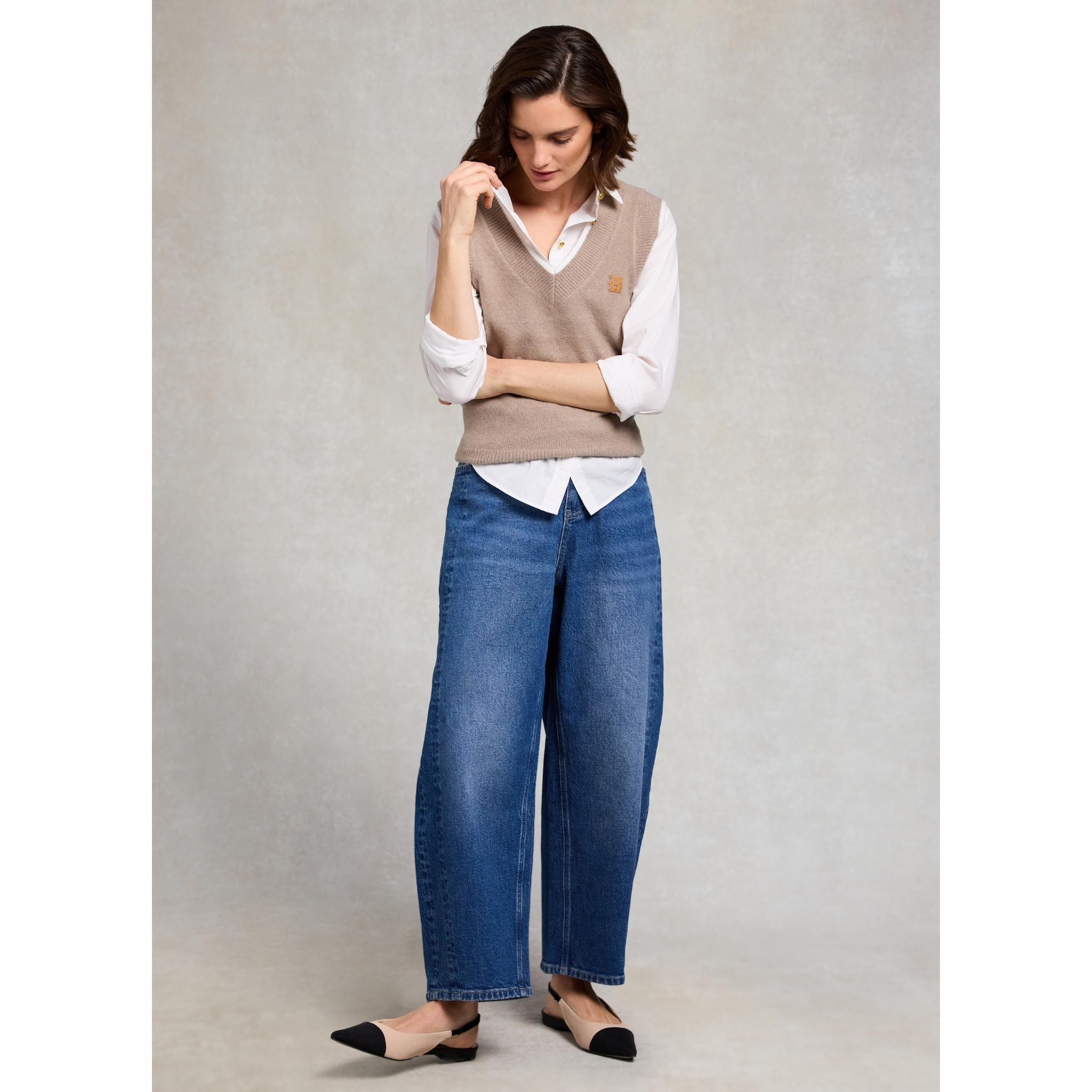 Womens Holland Cooper Porcini Cecilia Knitted V-Neck Tank