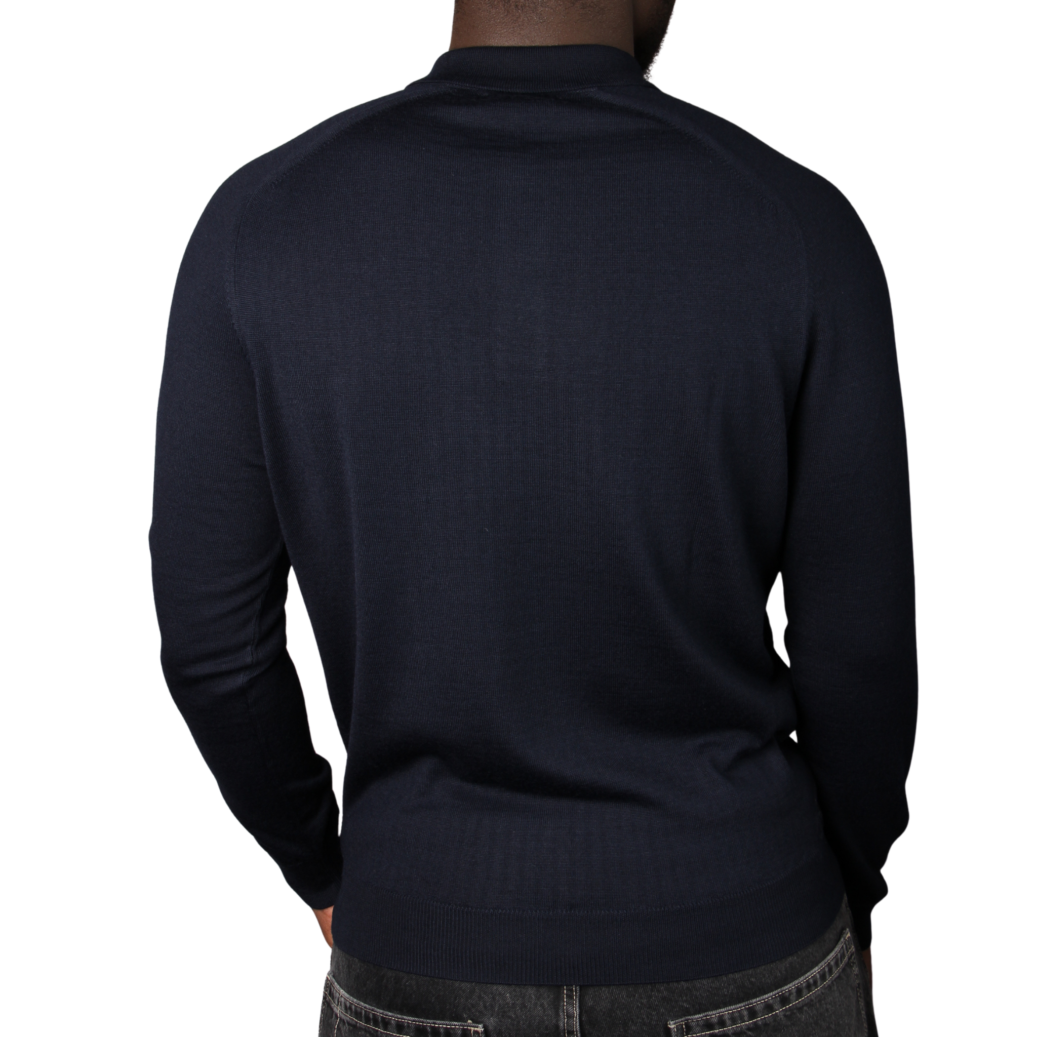 Mens Remus Uomo Navy Micro Grid Structure Knitted L/s Polo