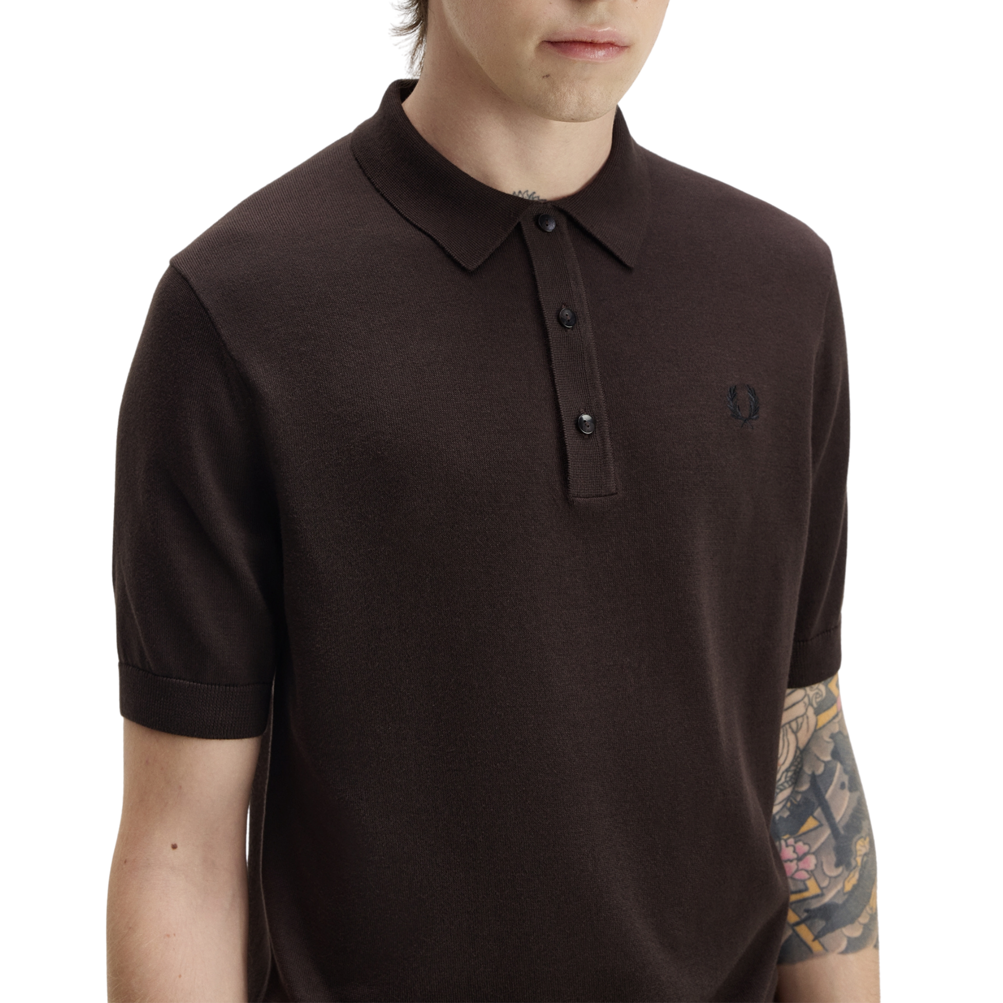 Mens Fred Perry Rich Brown Cotton Knitted S/s Polo
