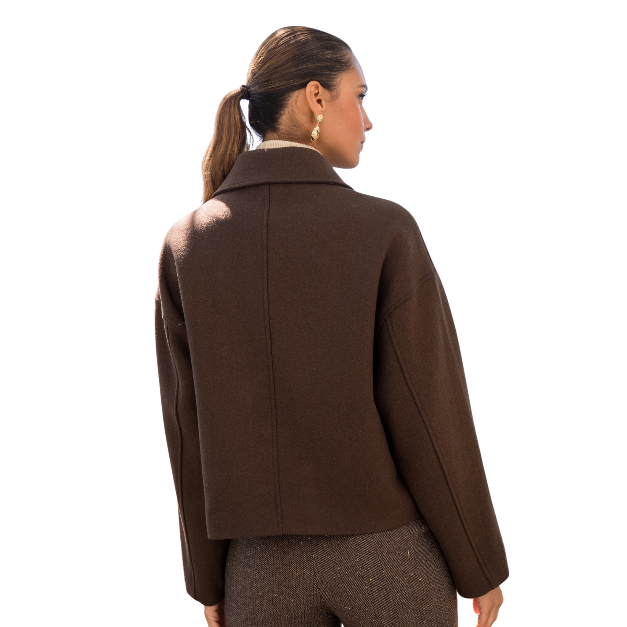 Womens Attentif Coffee Wool Blend Patch Pocket Jacket