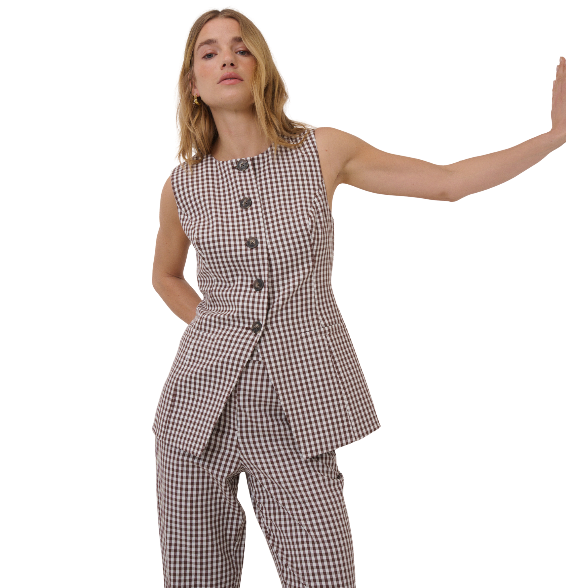 Womens Nobody's Child Brown Gingham Immy Waistcoat
