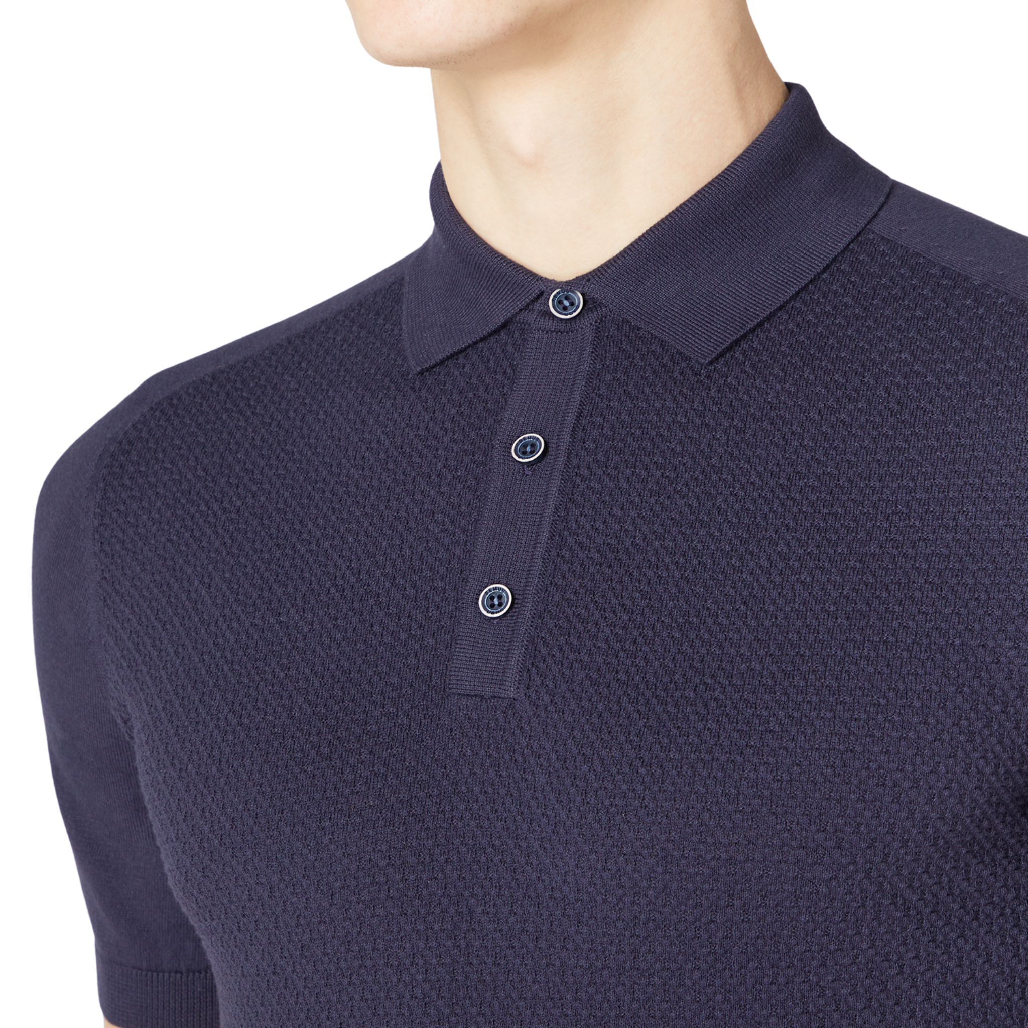 Mens Remus Uomo Navy Texture Knitted S/s Polo Shirt