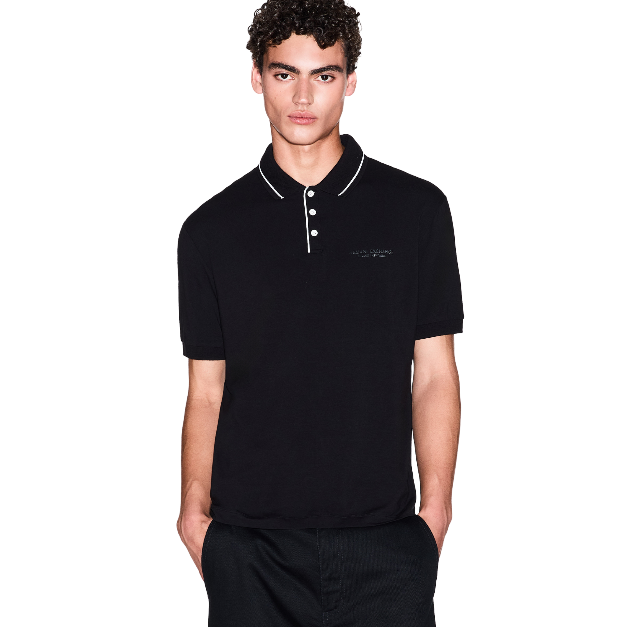 Mens Armani Exchange Black Milano/New York S/s Polo Shirt