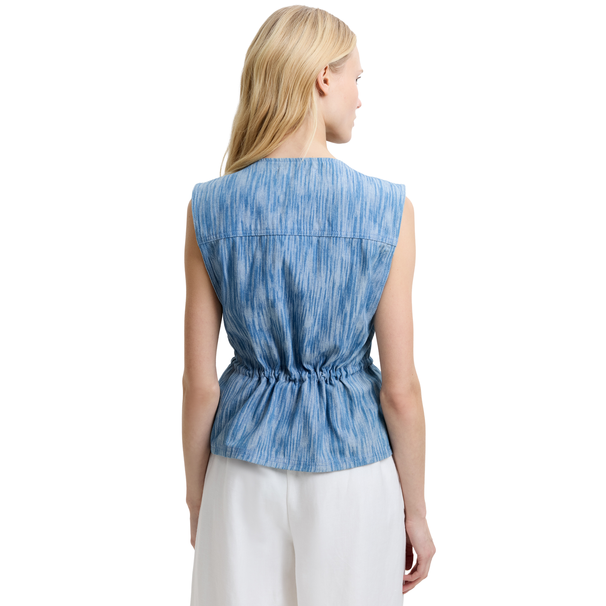 Womens French Connection Mid Blue Bessie Textured Denim Waistcoat