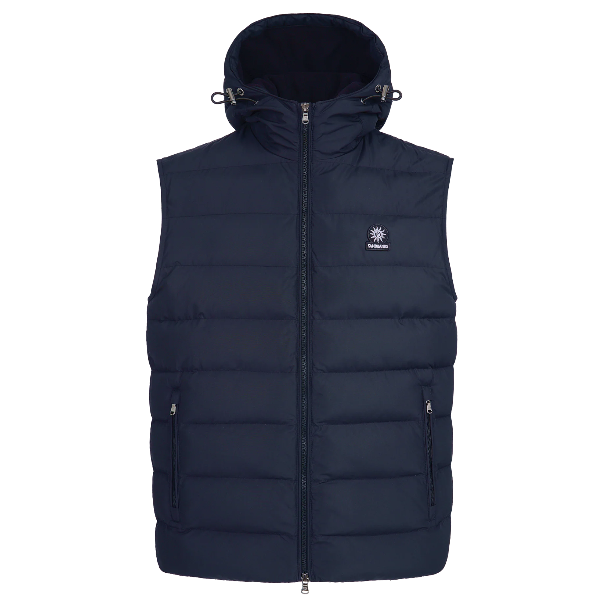Mens Sandbanks Navy Frontier Micro Puffer Hooded Gilet