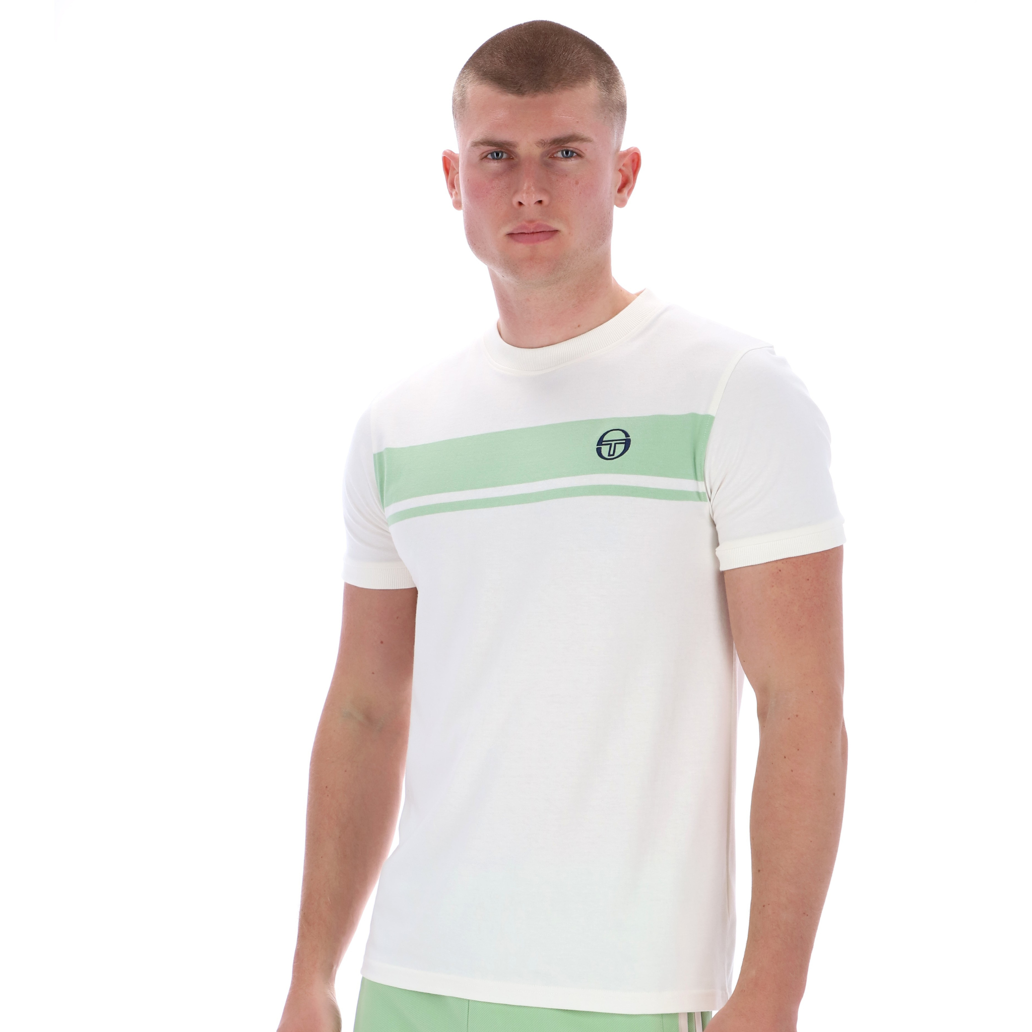 Mens Sergio Tacchini Gardenia/Quiet Green Master S/s T Shirt