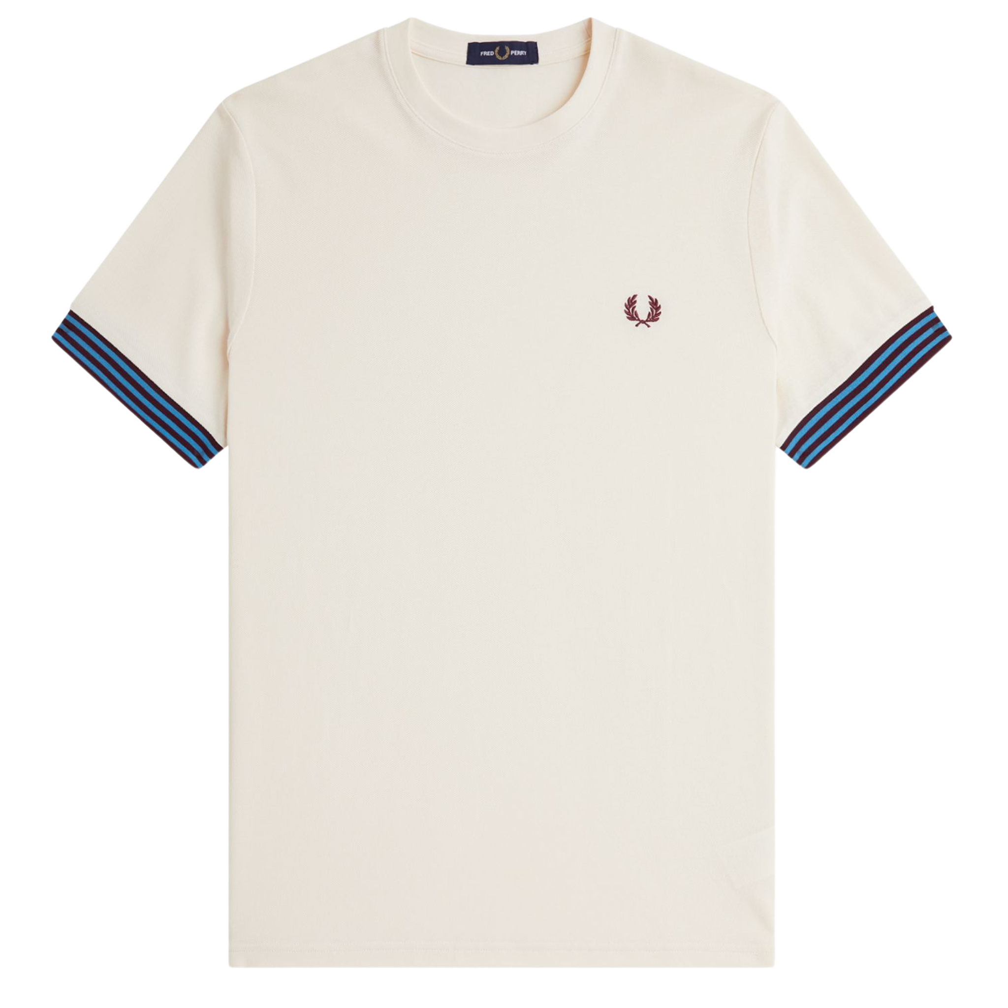 Mens Fred Perry Ecru Striped Cuff S/s T Shirt
