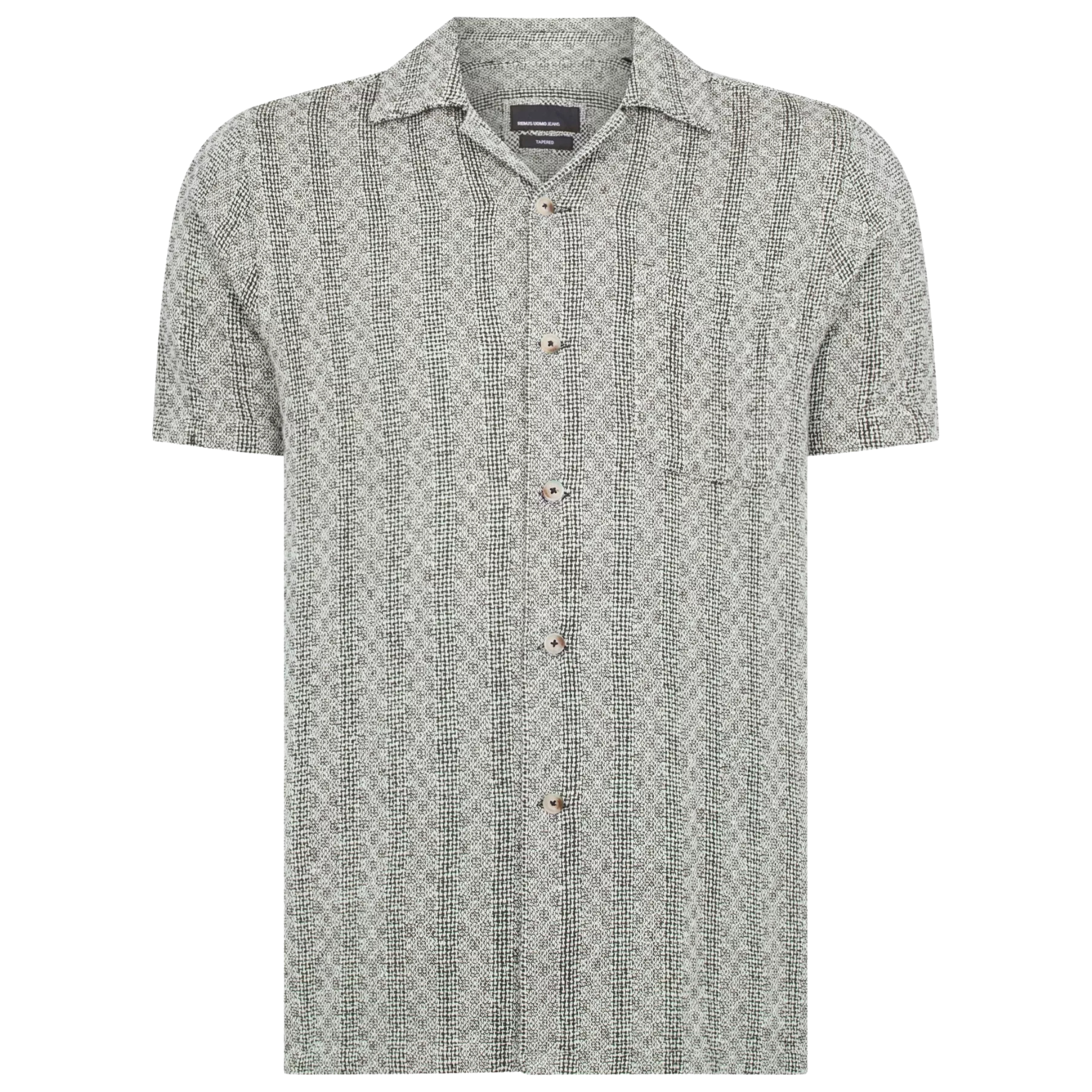 Mens Remus Uomo Charcoal Woven Knit Tapered S/s Shirt